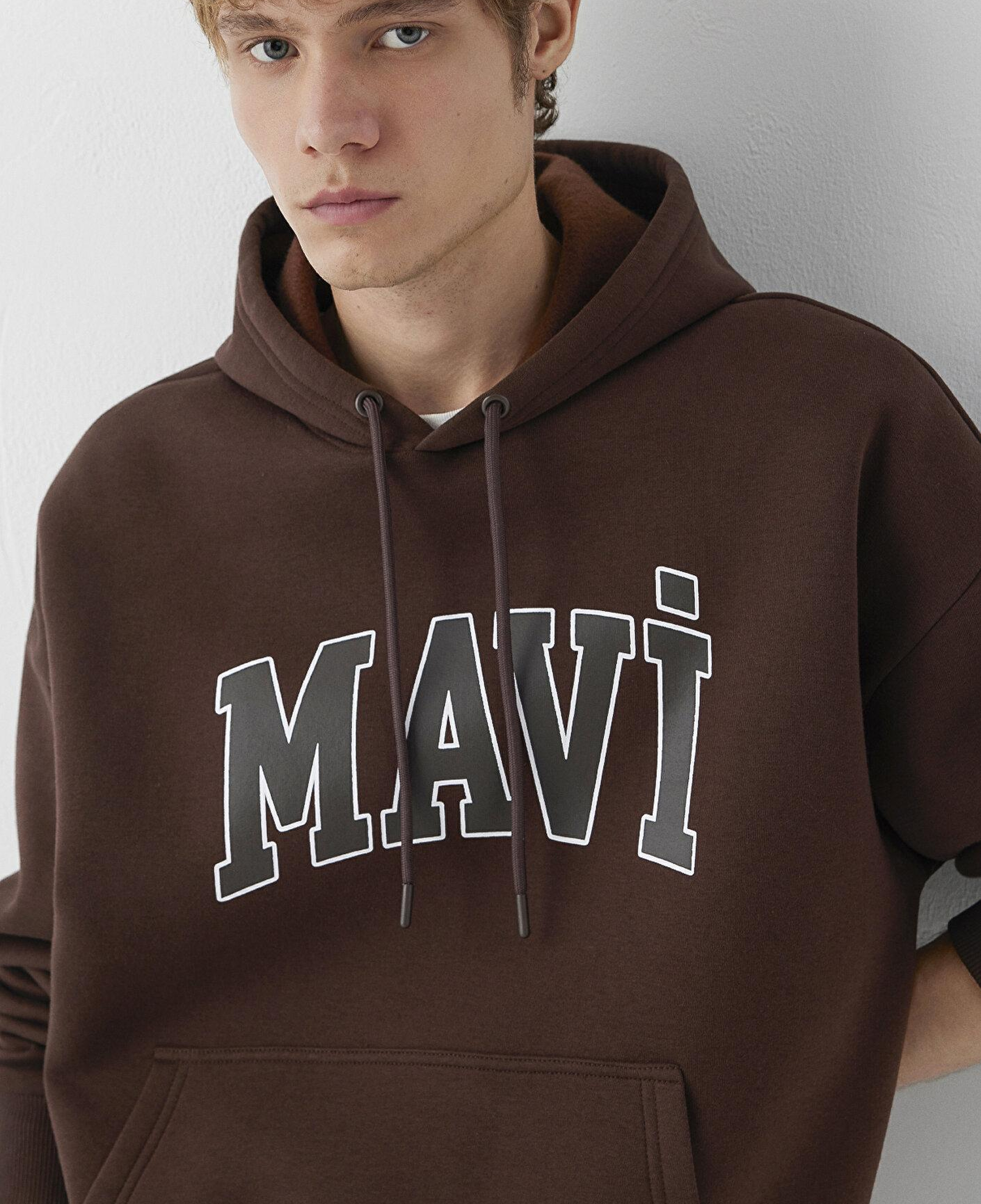 Mavi Mavi Logo Baskılı Kapüşonlu Kahverengi Sweatshirt 067149-88062