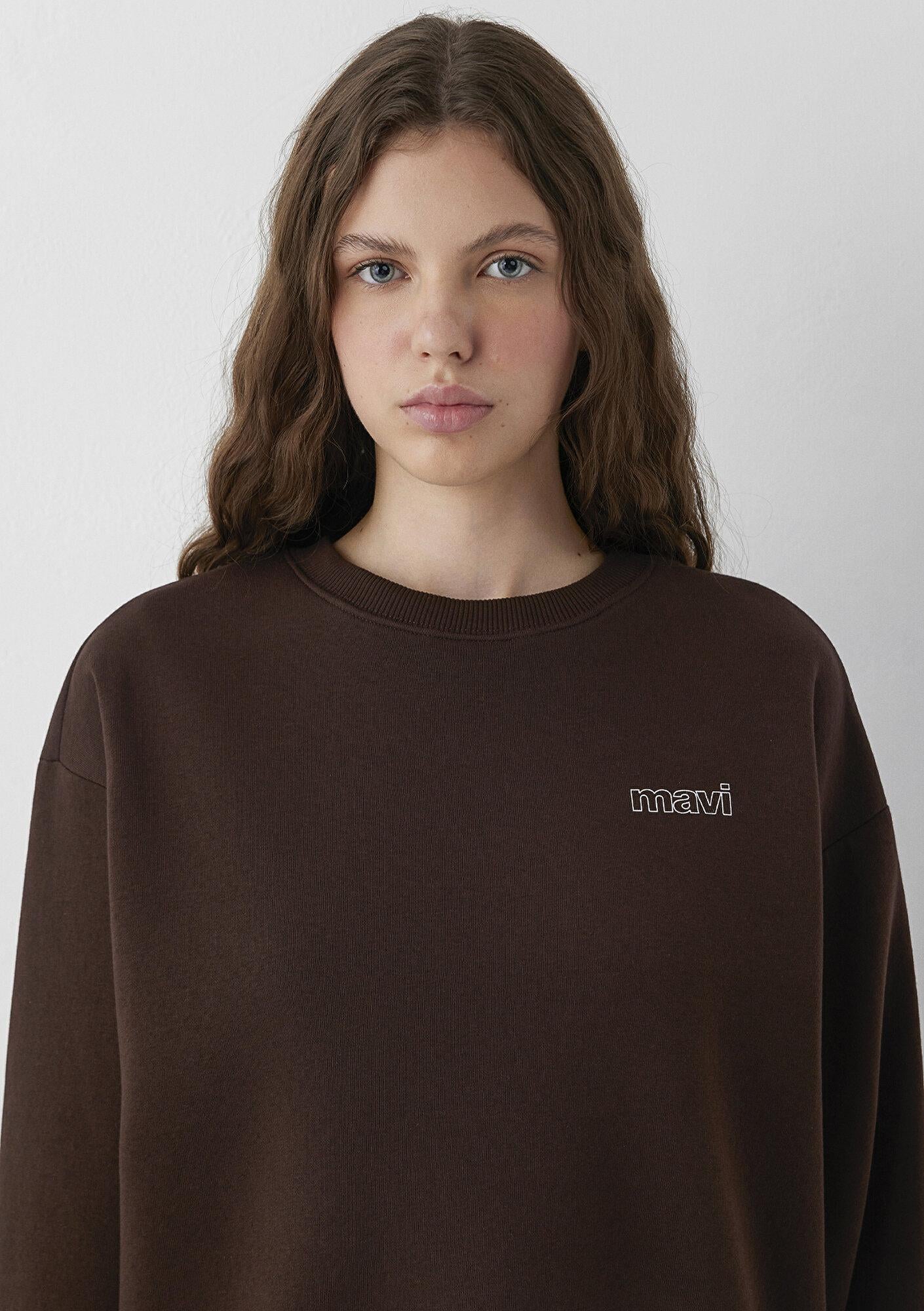 Mavi Mavi Logo Baskılı Kahverengi Sweatshirt 1611656-90704