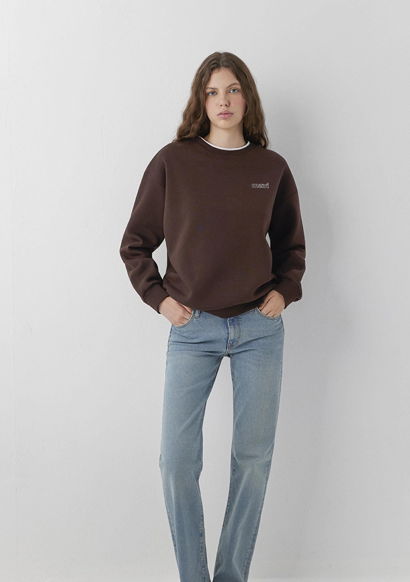 Mavi Mavi Logo Baskılı Kahverengi Sweatshirt 1611656-90704