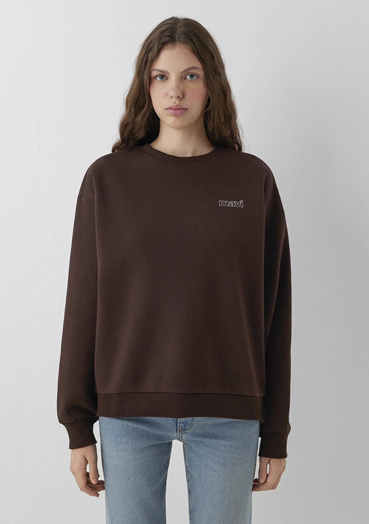 Mavi Mavi Logo Baskılı Kahverengi Sweatshirt 1611656-90704