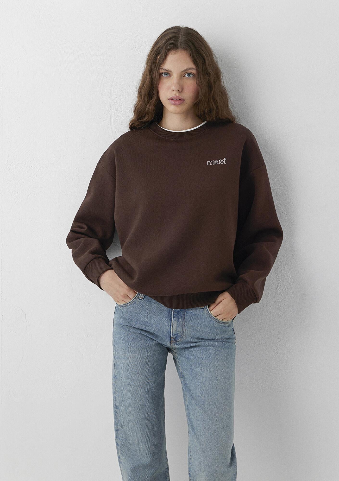 Mavi Mavi Logo Baskılı Kahverengi Sweatshirt 1611656-90704