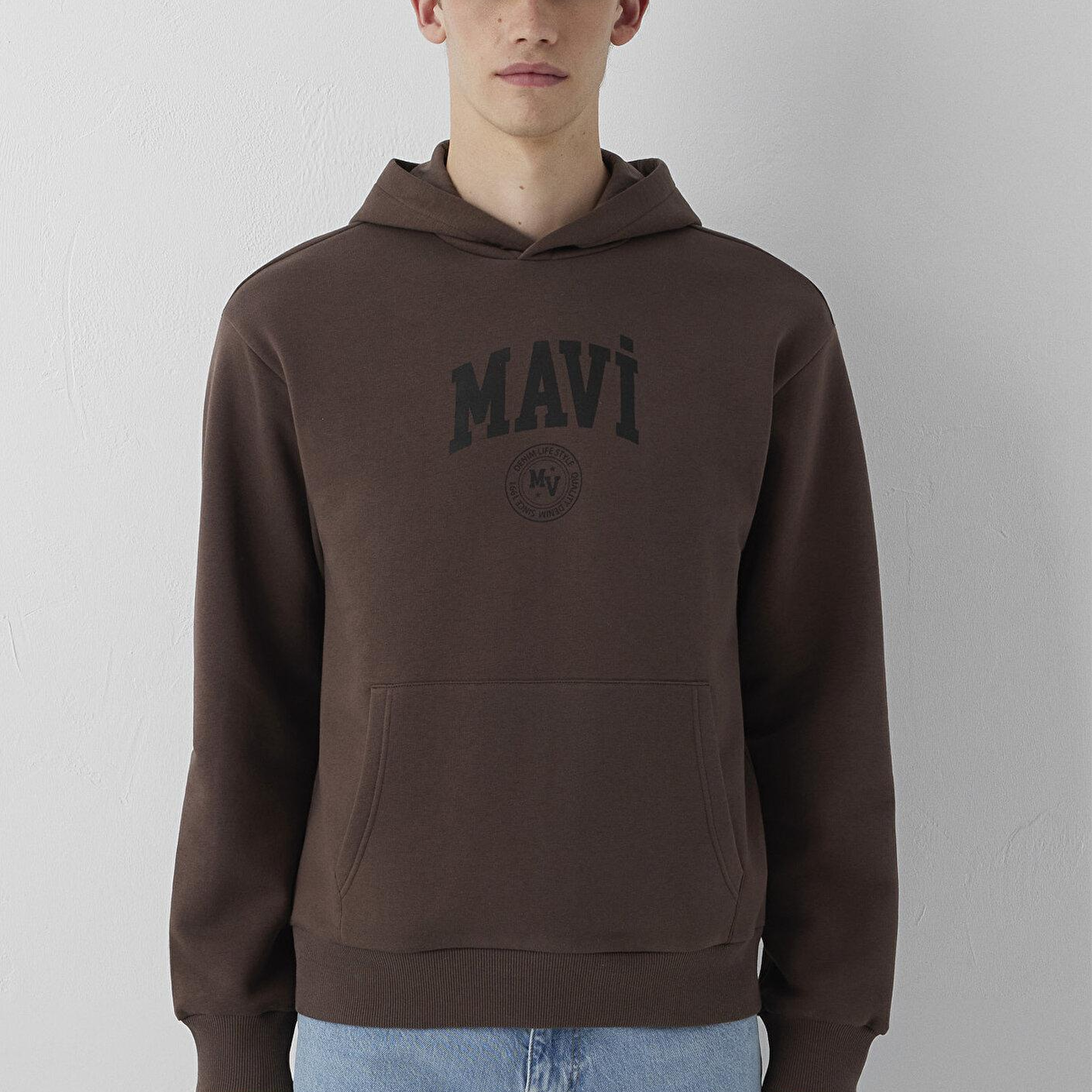 Mavi Mavi Logo Baskılı Kapüşonlu Kahverengi Sweatshirt 0S10646-71603