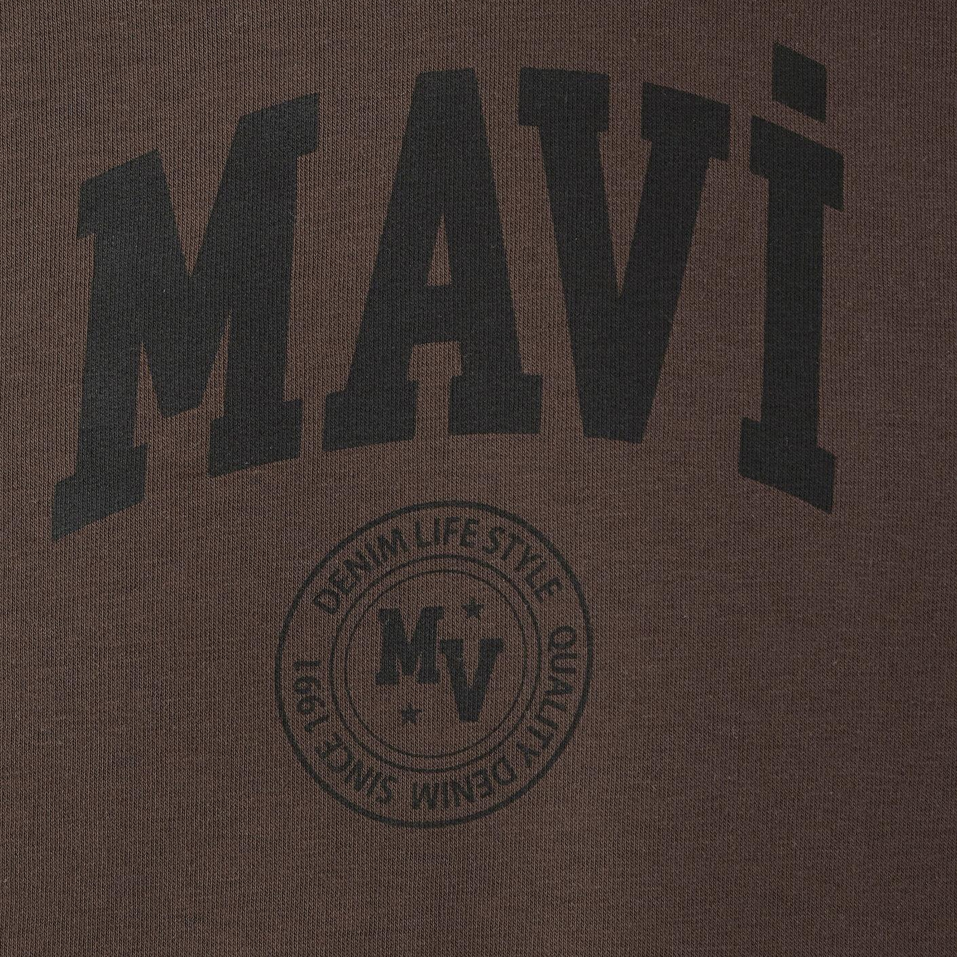 Mavi Mavi Logo Baskılı Kapüşonlu Kahverengi Sweatshirt 0S10646-71603