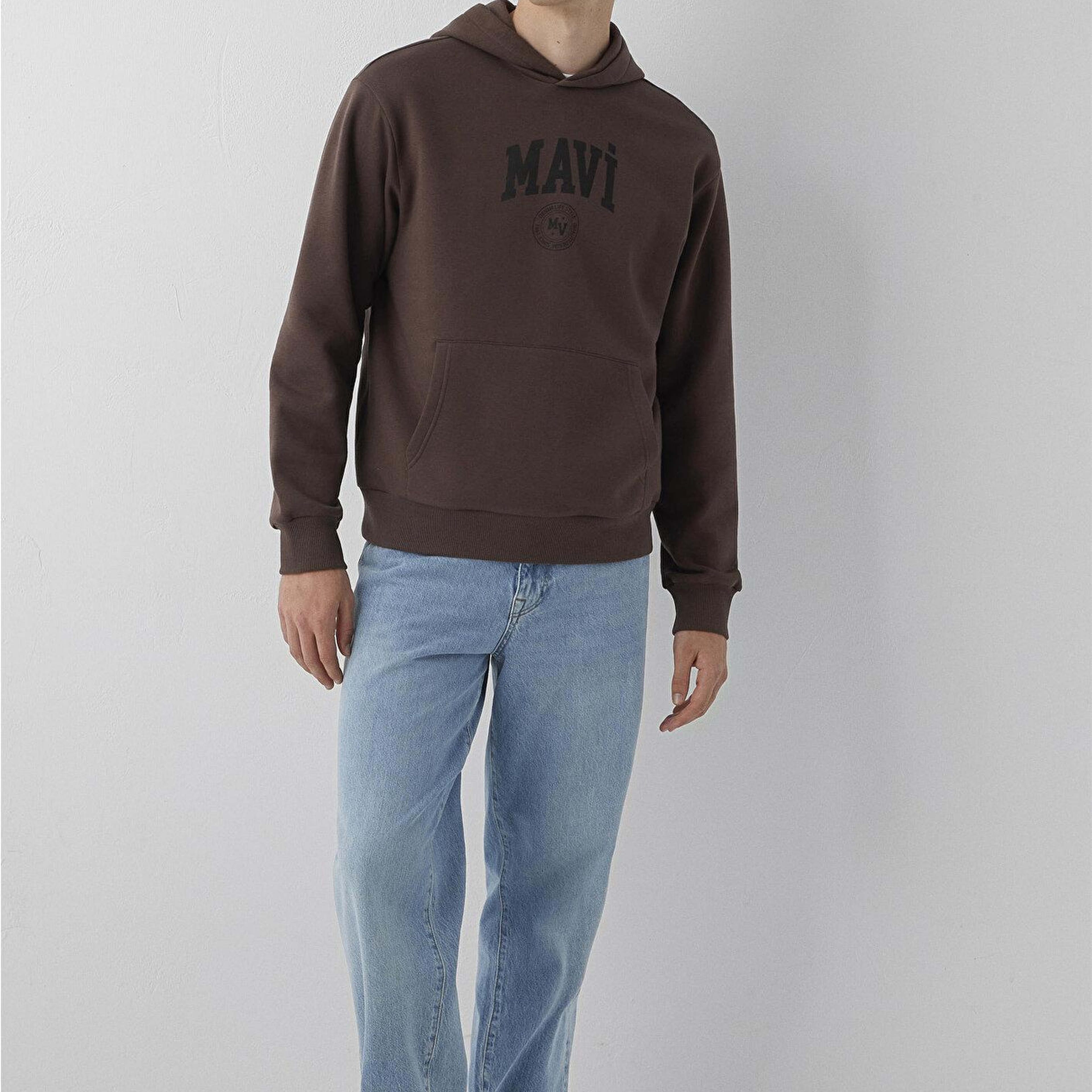 Mavi Mavi Logo Baskılı Kapüşonlu Kahverengi Sweatshirt 0S10646-71603