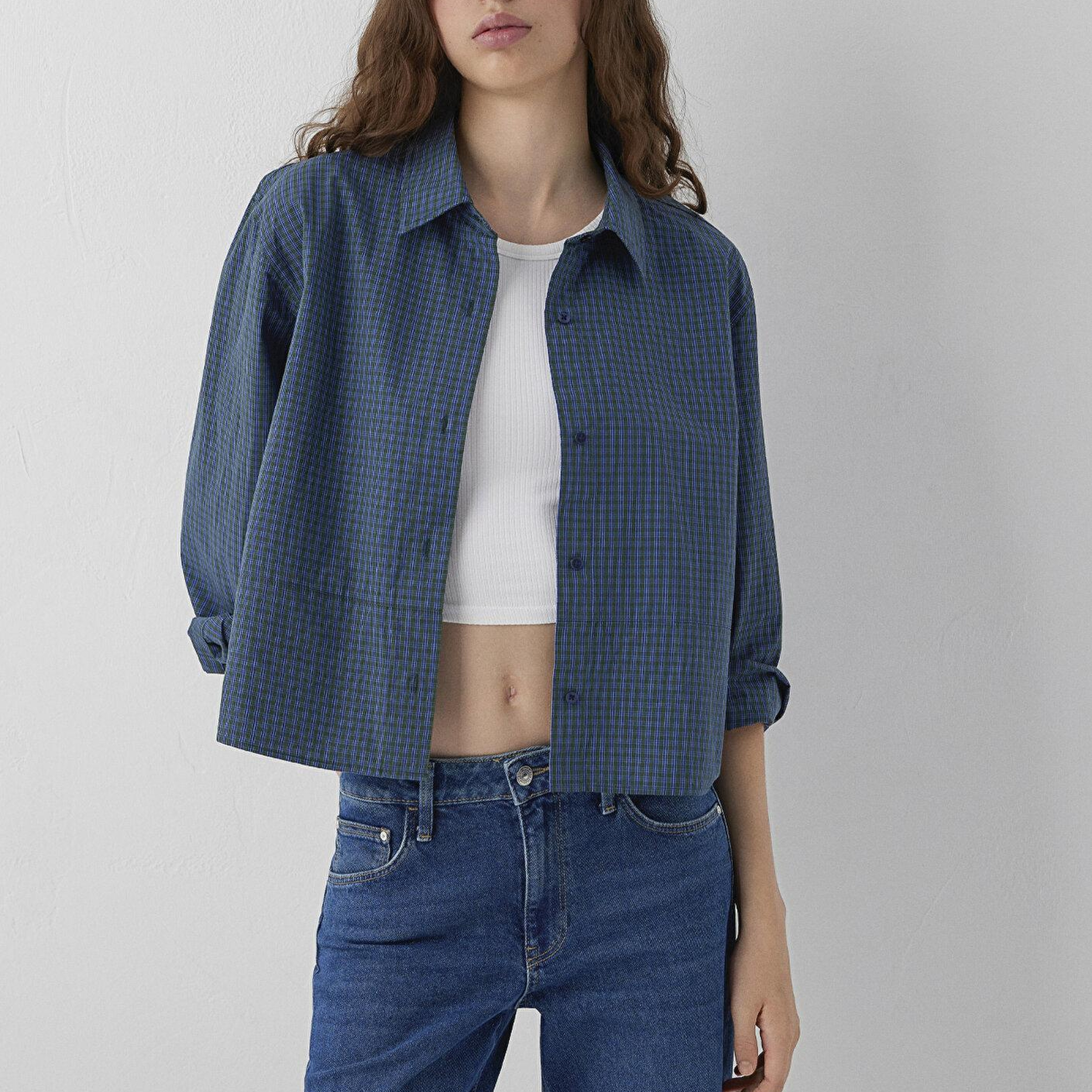 Mavi Kareli Gömlek Loose Fit / Bol Rahat Kesim 1211401-A6878