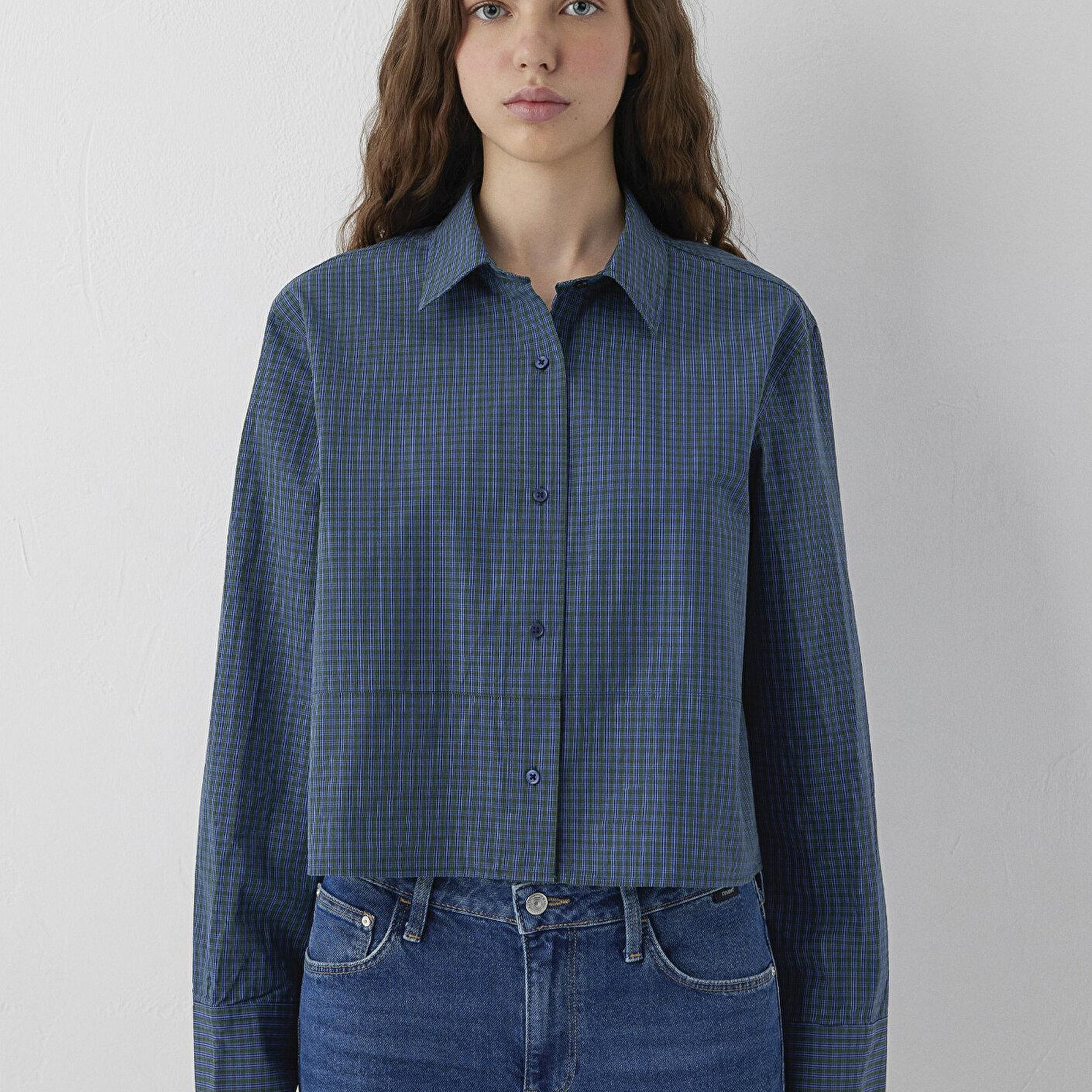 Mavi Kareli Gömlek Loose Fit / Bol Rahat Kesim 1211401-A6878