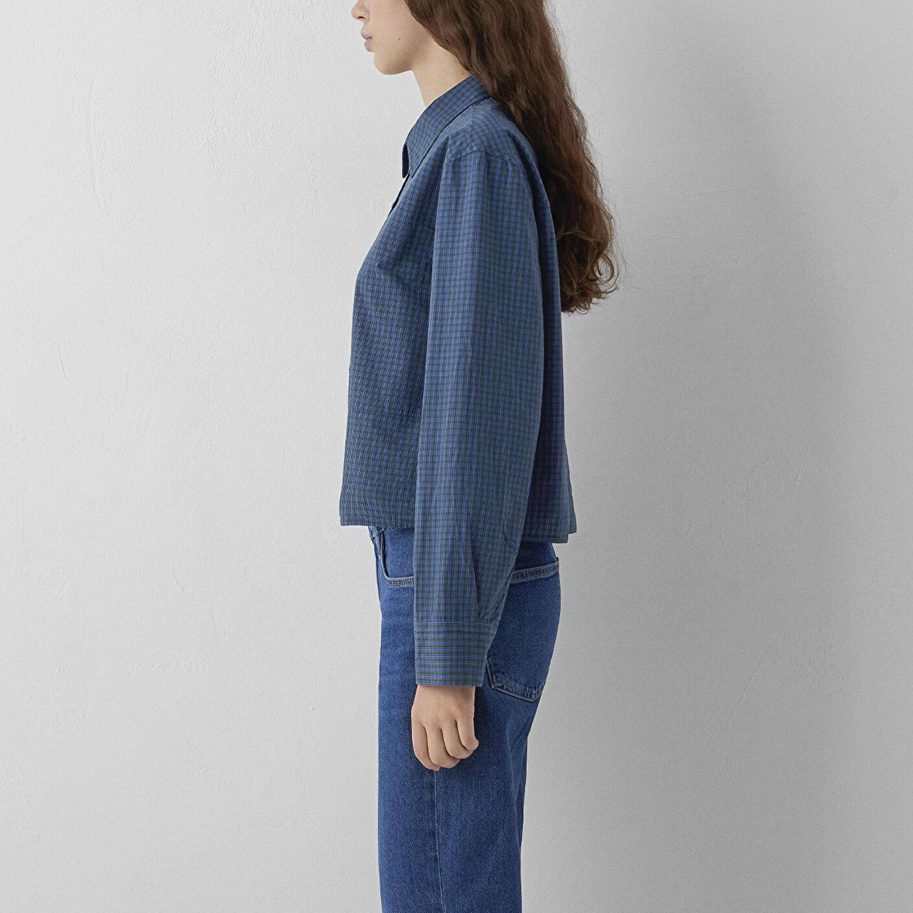 Mavi Kareli Gömlek Loose Fit / Bol Rahat Kesim 1211401-A6878