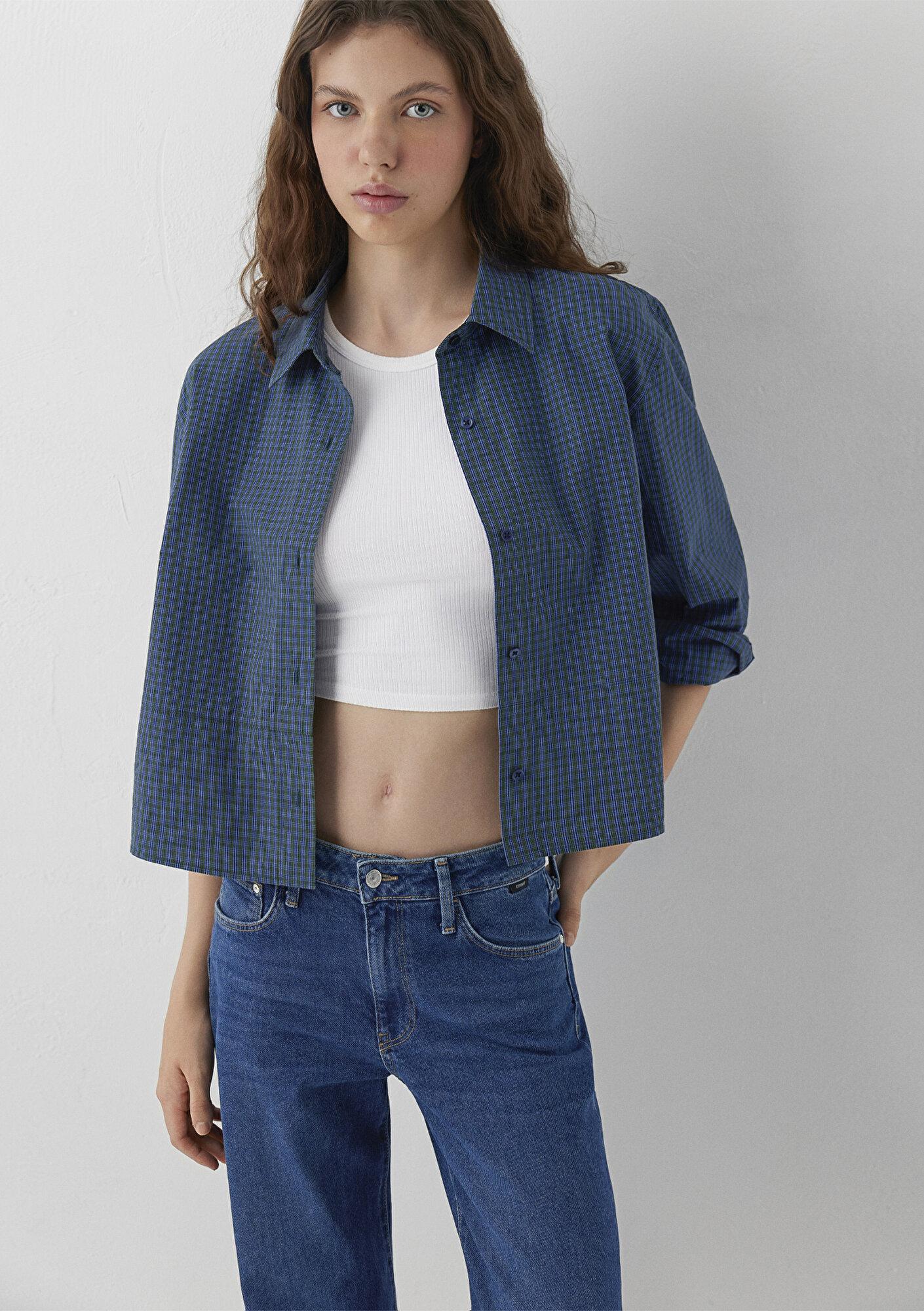 Mavi Kareli Gömlek Loose Fit / Bol Rahat Kesim 1211401-A6878