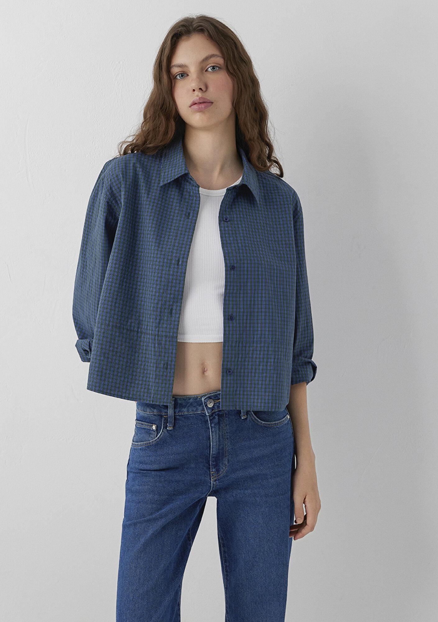 Mavi Kareli Gömlek Loose Fit / Bol Rahat Kesim 1211401-A6878