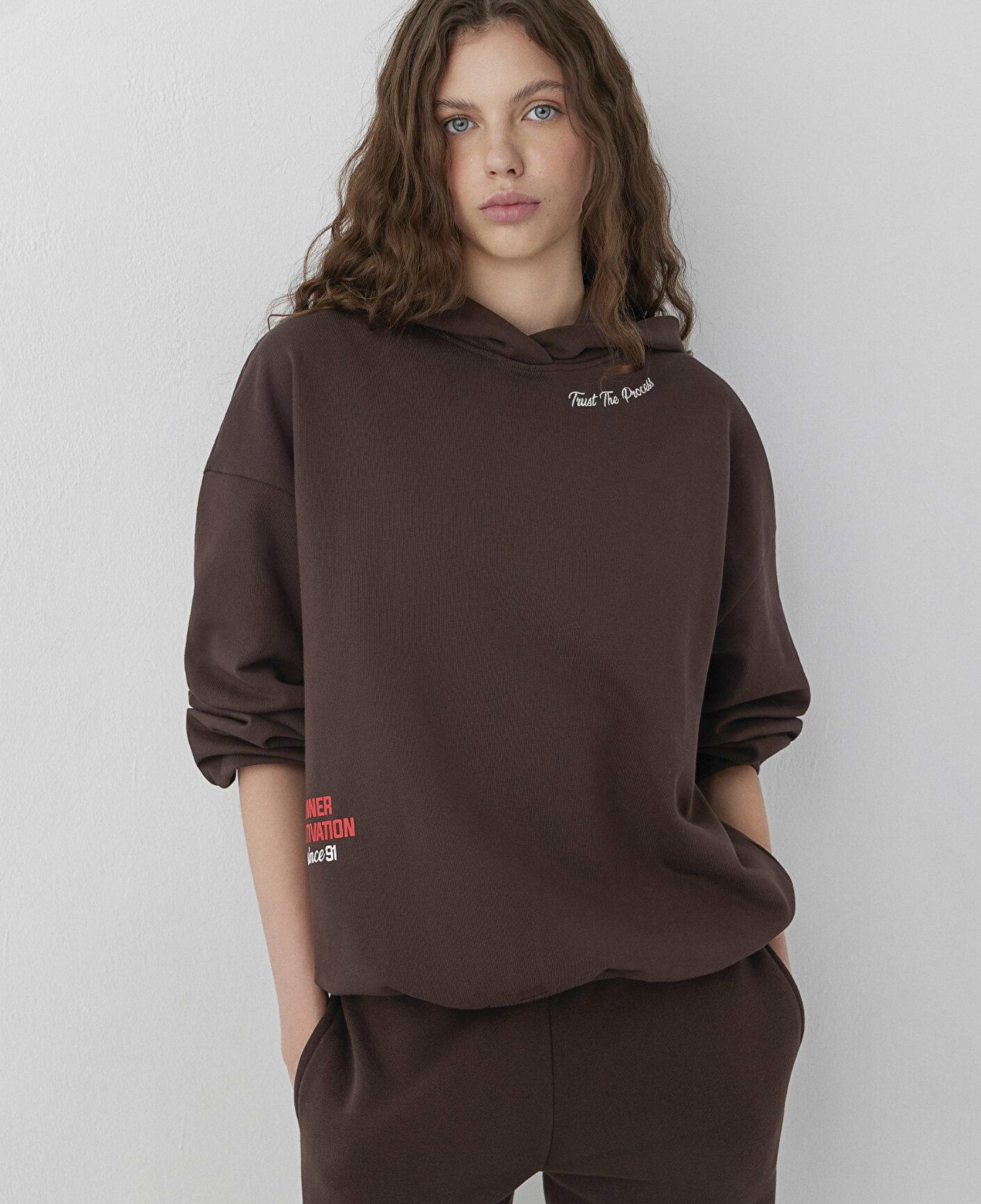Mavi Kapüşonlu Kahverengi Sweatshirt 1S20081-70236