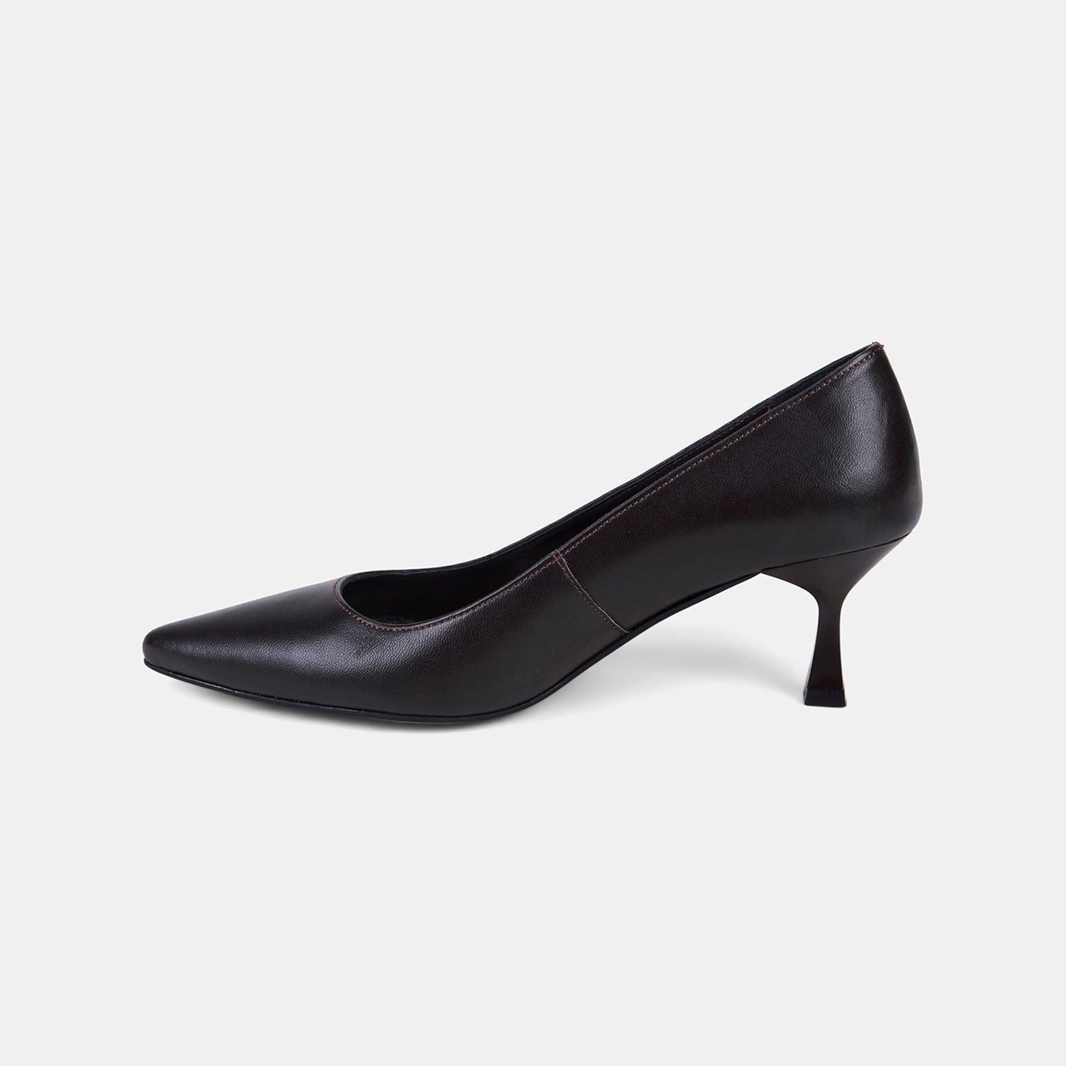 Kadın Koyu Kahve Sivri Burunlu Kısa Topuklu Deri Stiletto