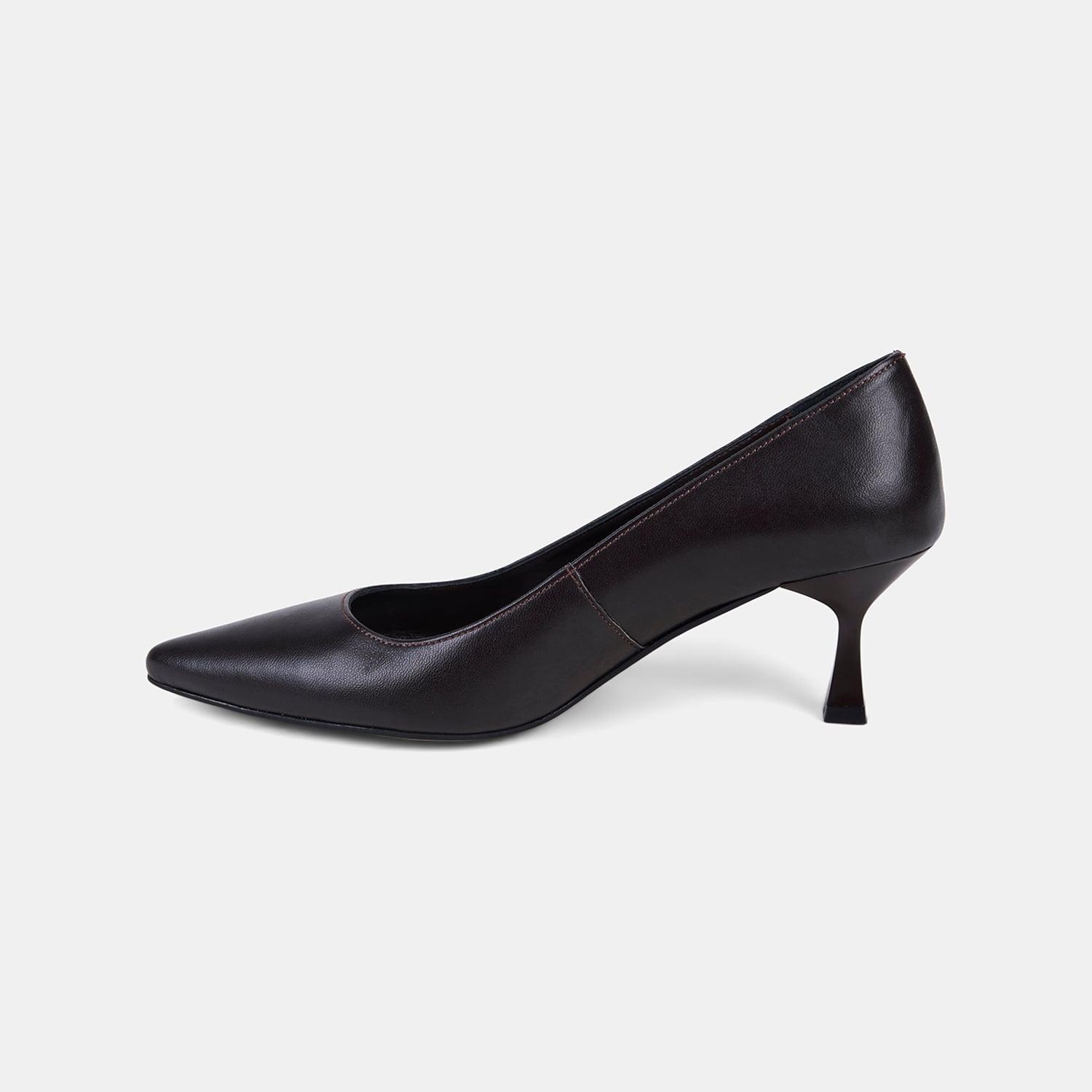 Kadın Koyu Kahve Sivri Burunlu Kısa Topuklu Deri Stiletto