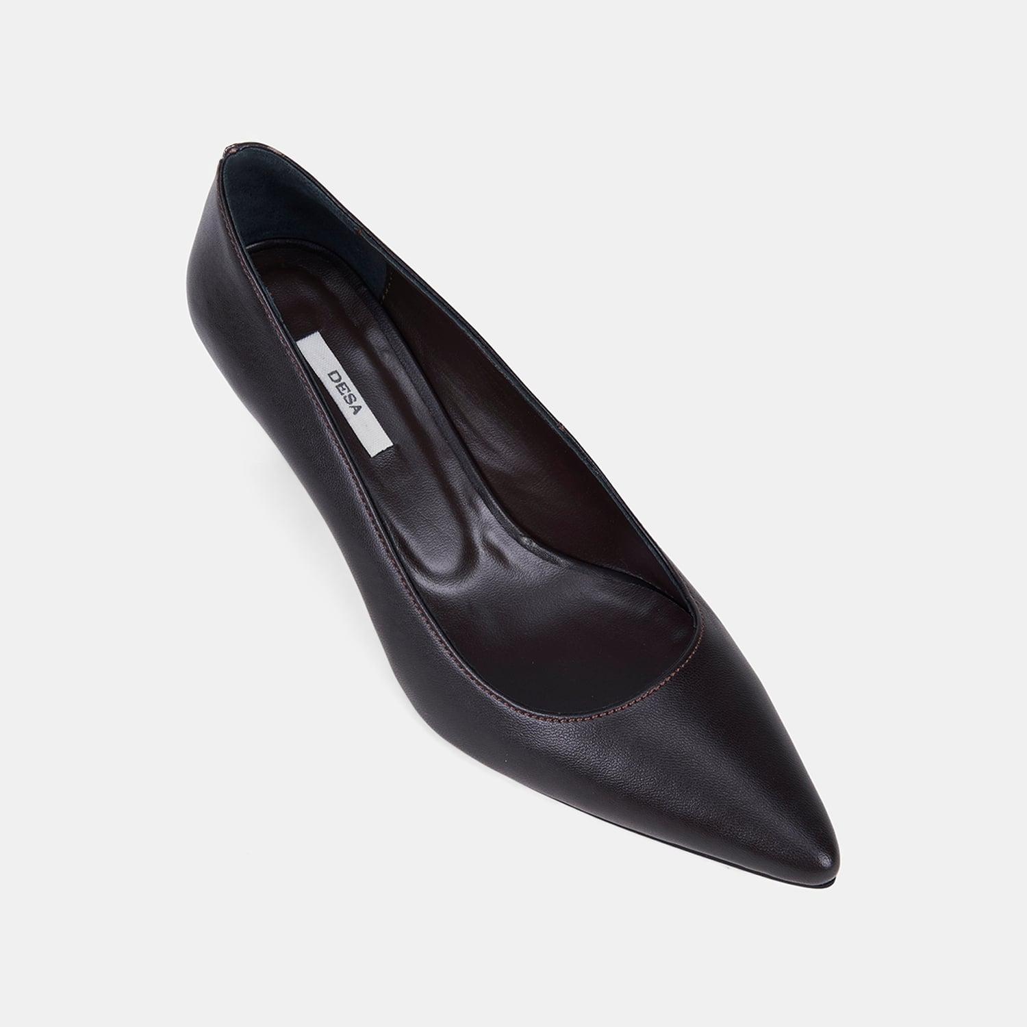 Kadın Koyu Kahve Sivri Burunlu Kısa Topuklu Deri Stiletto