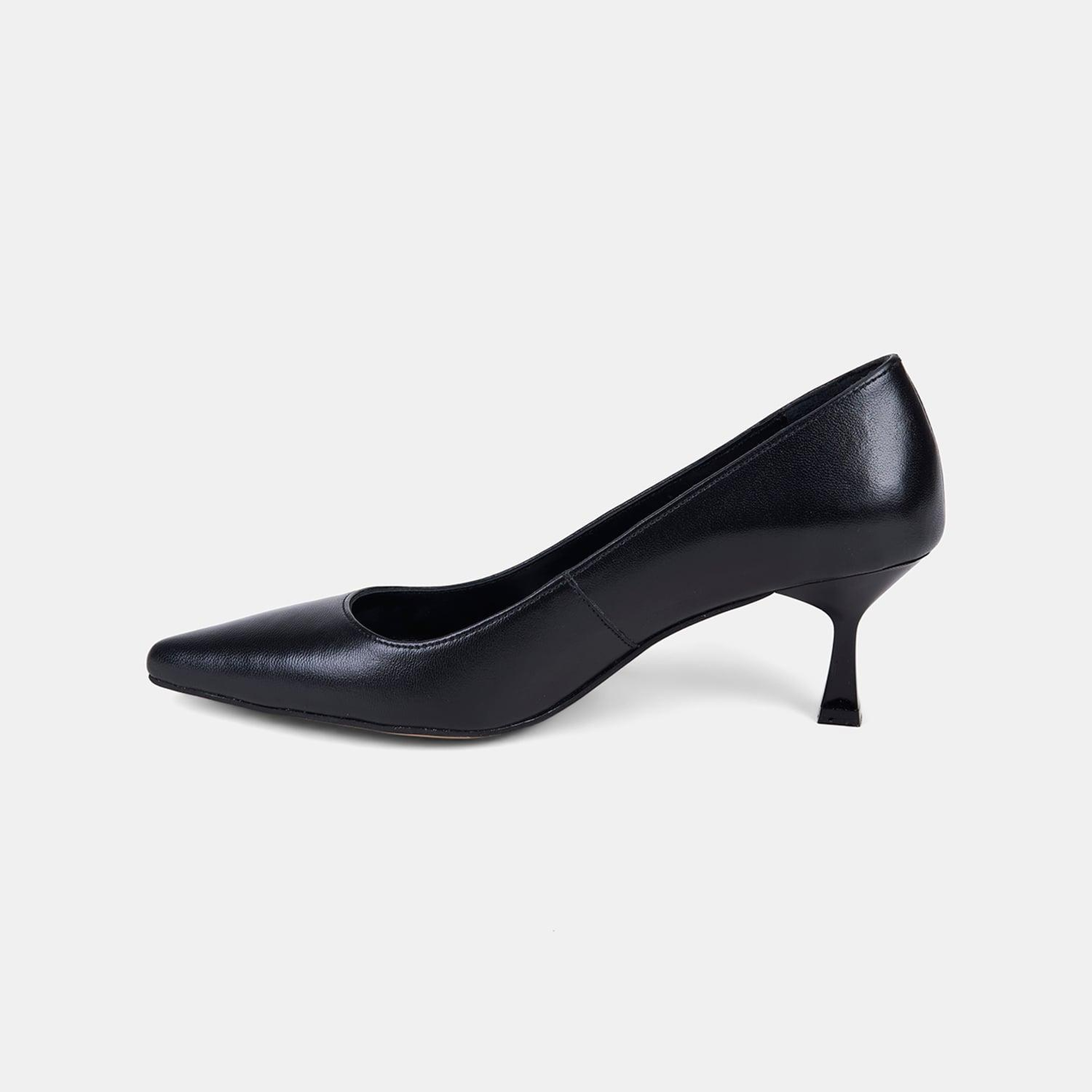 Kadın Siyah Sivri Burunlu Kısa Topuklu Deri Stiletto