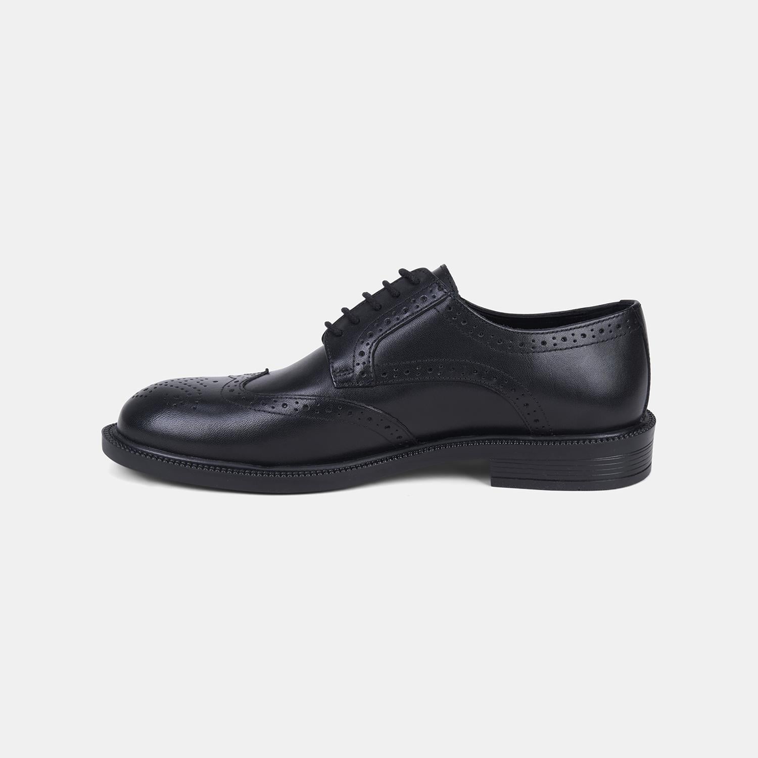 Erkek Siyah Brogue Detaylı Deri Klasik Ayakkabı