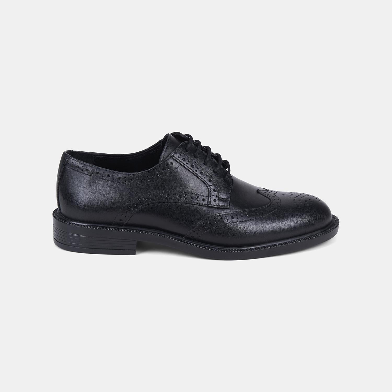 Erkek Siyah Brogue Detaylı Deri Klasik Ayakkabı