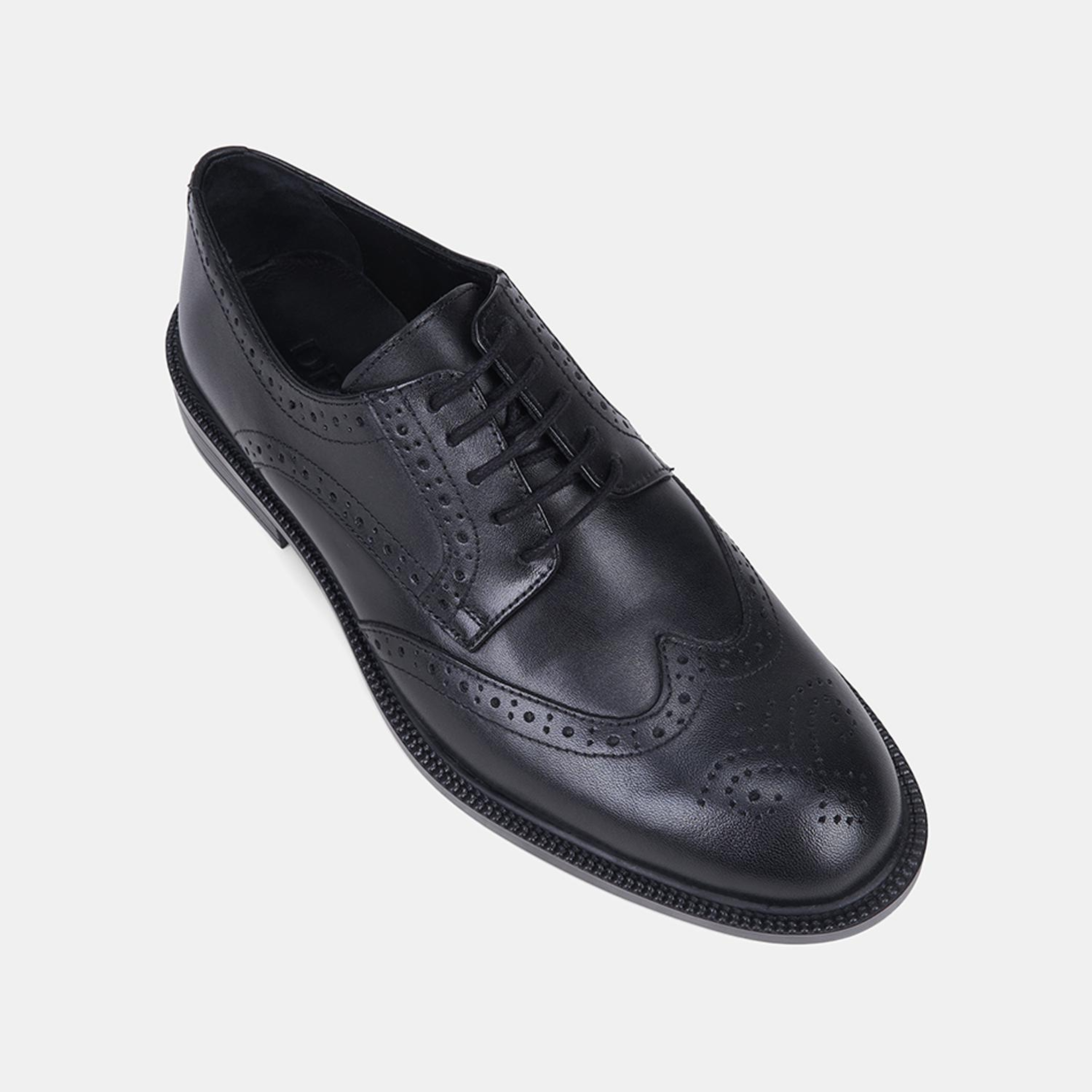 Erkek Siyah Brogue Detaylı Deri Klasik Ayakkabı