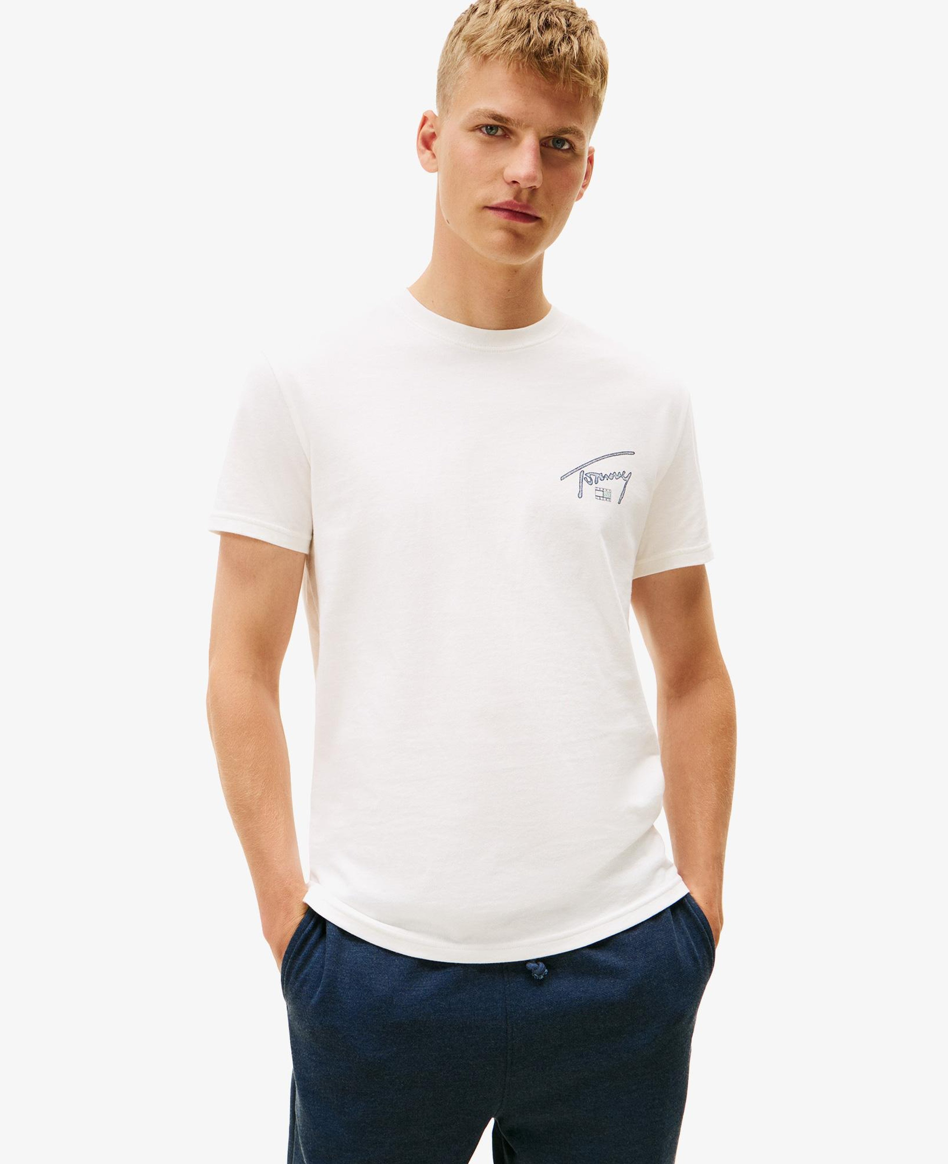 Tommy Hilfiger Regular Sign Backprint Erkek Beyaz T-Shirt