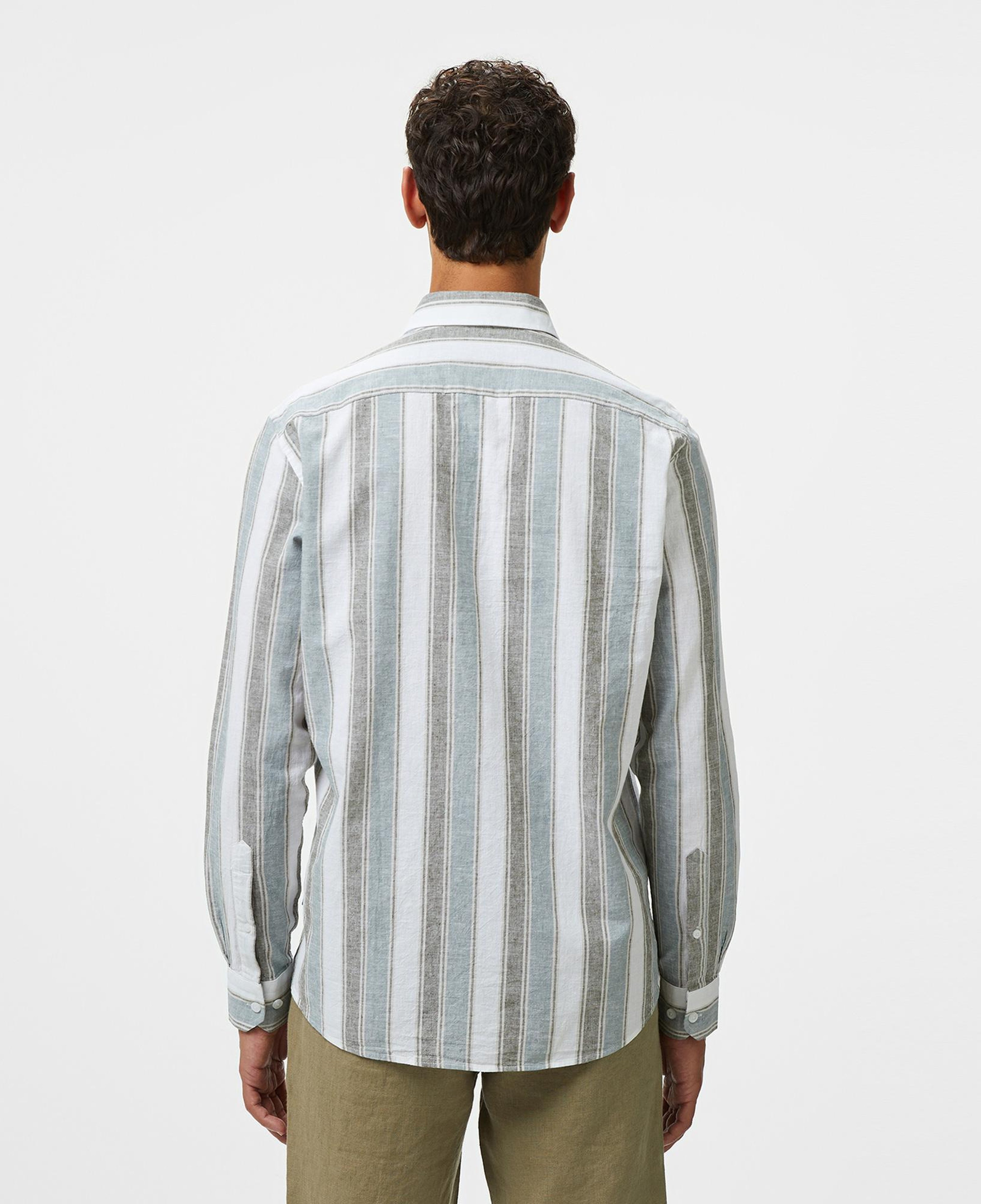 Nautica Erkek Yeşil Classic Fit Çizgili Keten Karışımlı Gömlek