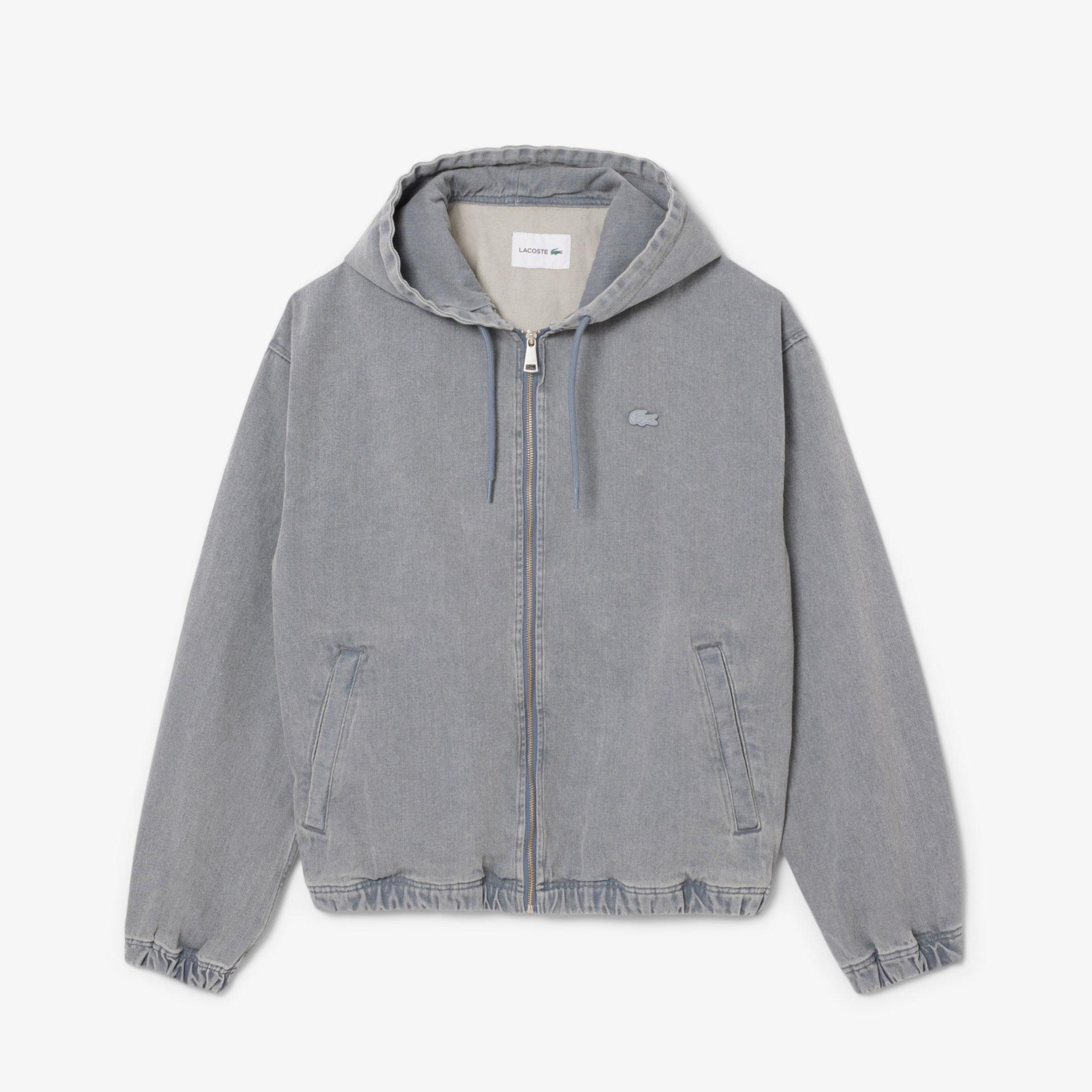 Erkek Kapüşonlu Denim Gri Ceket