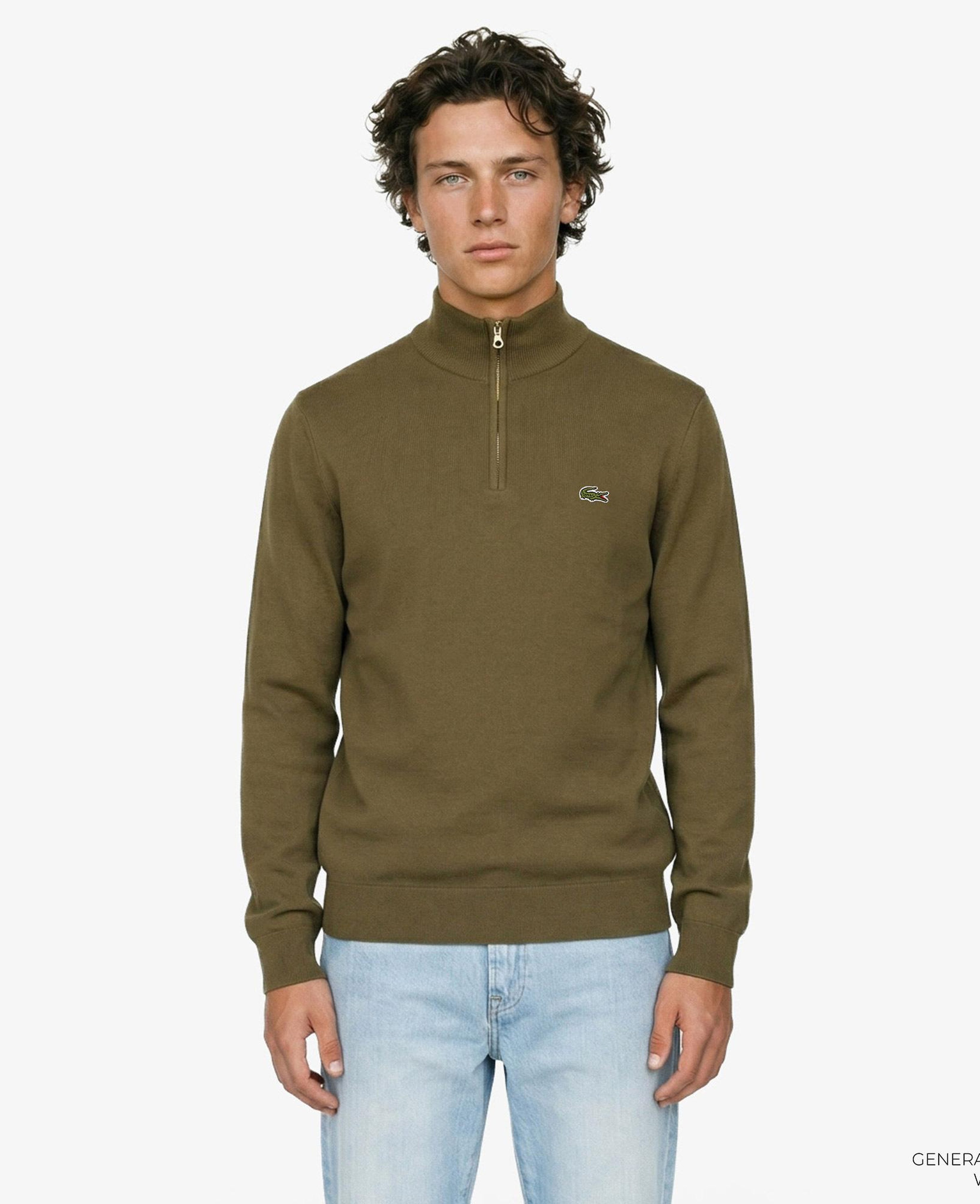 Lacoste Erkek Regular Fit Yarım Fermuarlı Haki Kazak