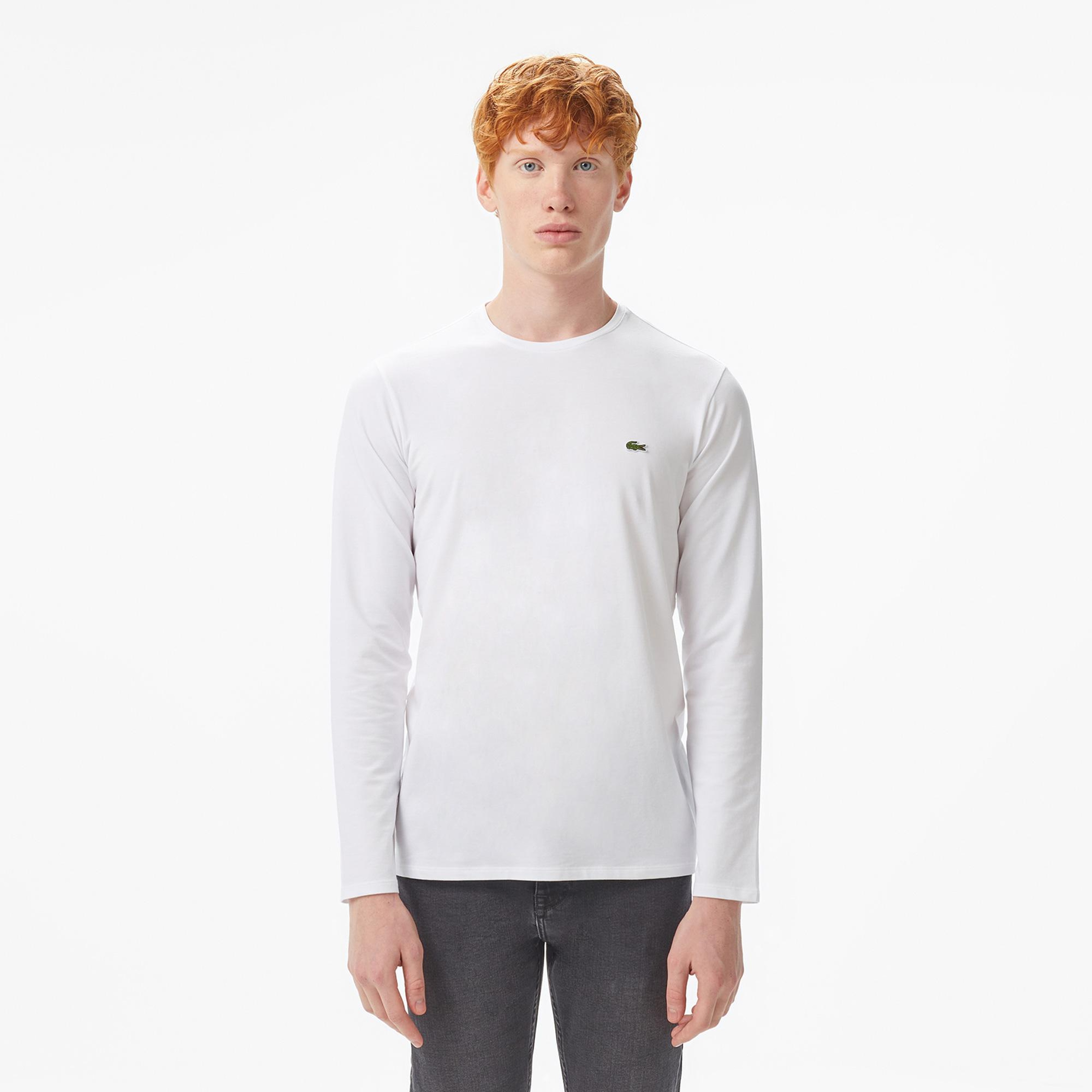 Erkek Slim Fit Uzun Kollu Bisiklet Yaka Beyaz T-Shirt