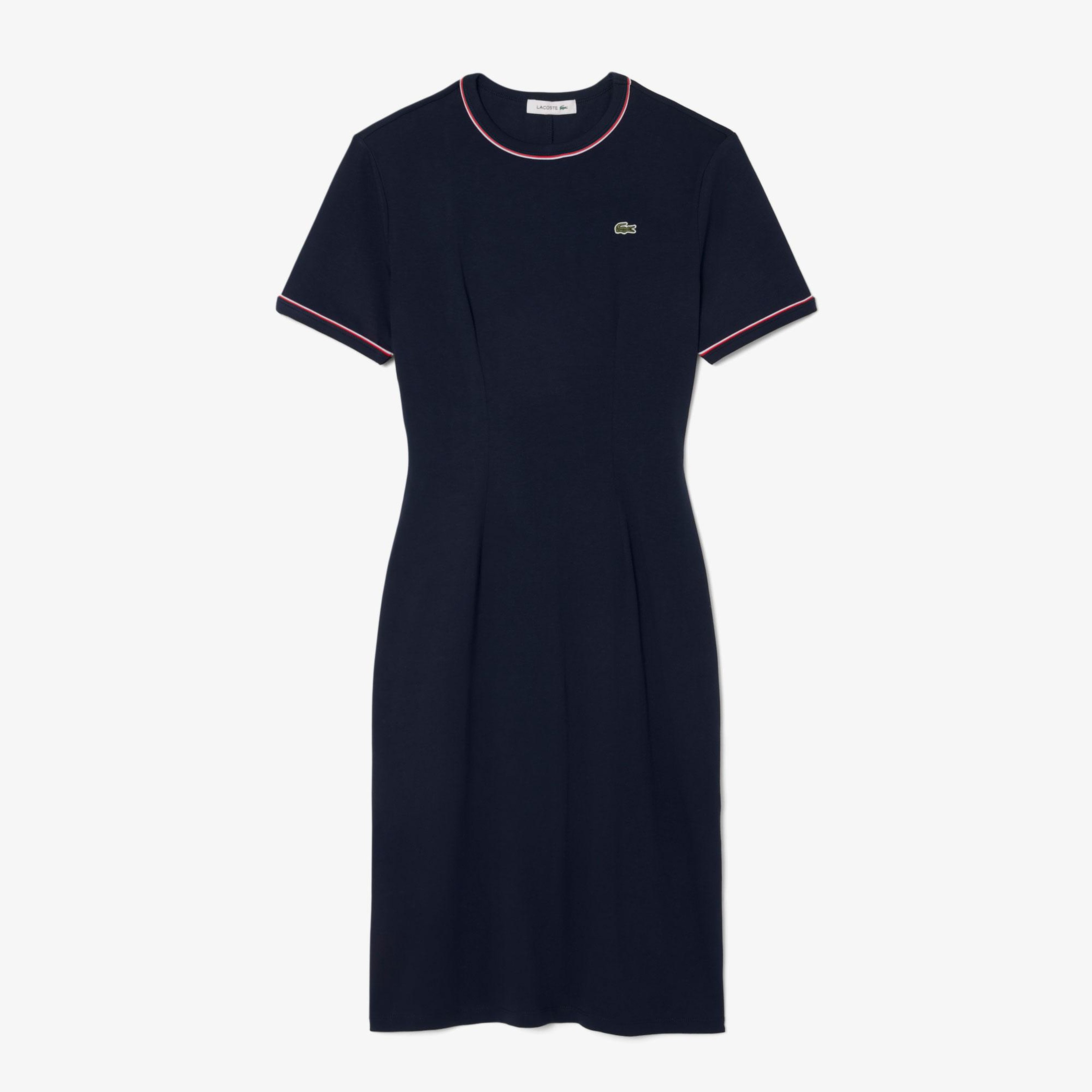 Kadın Flare Fit Kısa Kollu Bisiklet Yaka Lacivert Elbise