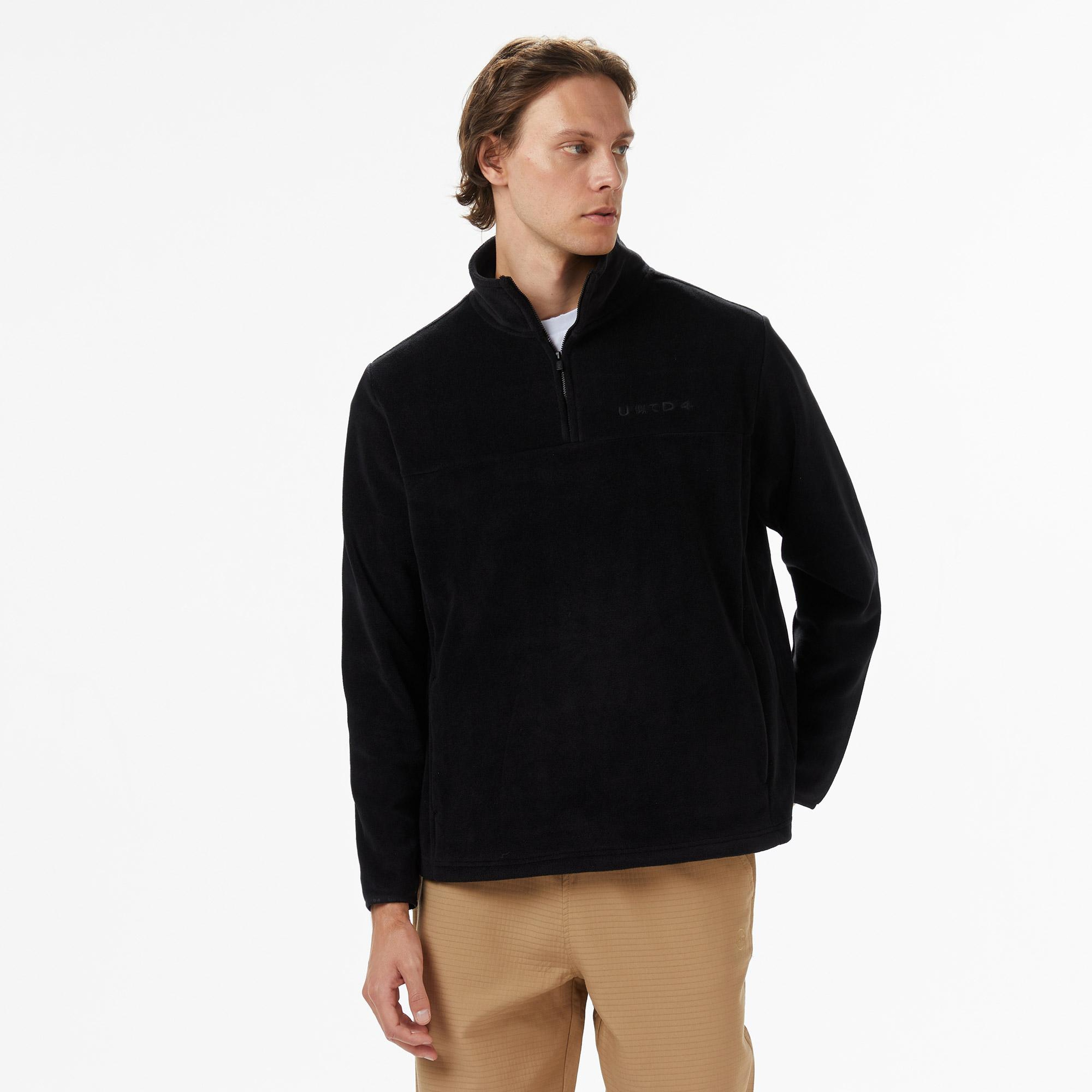 UNITED4 Erkek Siyah Half Zip Sweatshirt