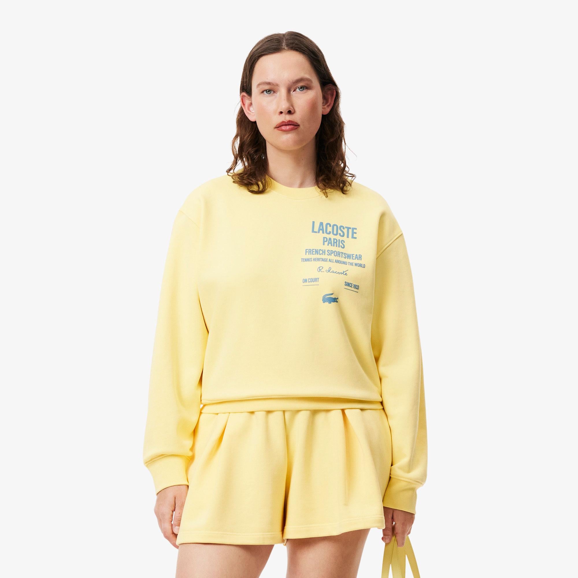 Lacoste Oversized Fit Pleated Kadın Sarı Modal Karışımlı Eşofman Üstü