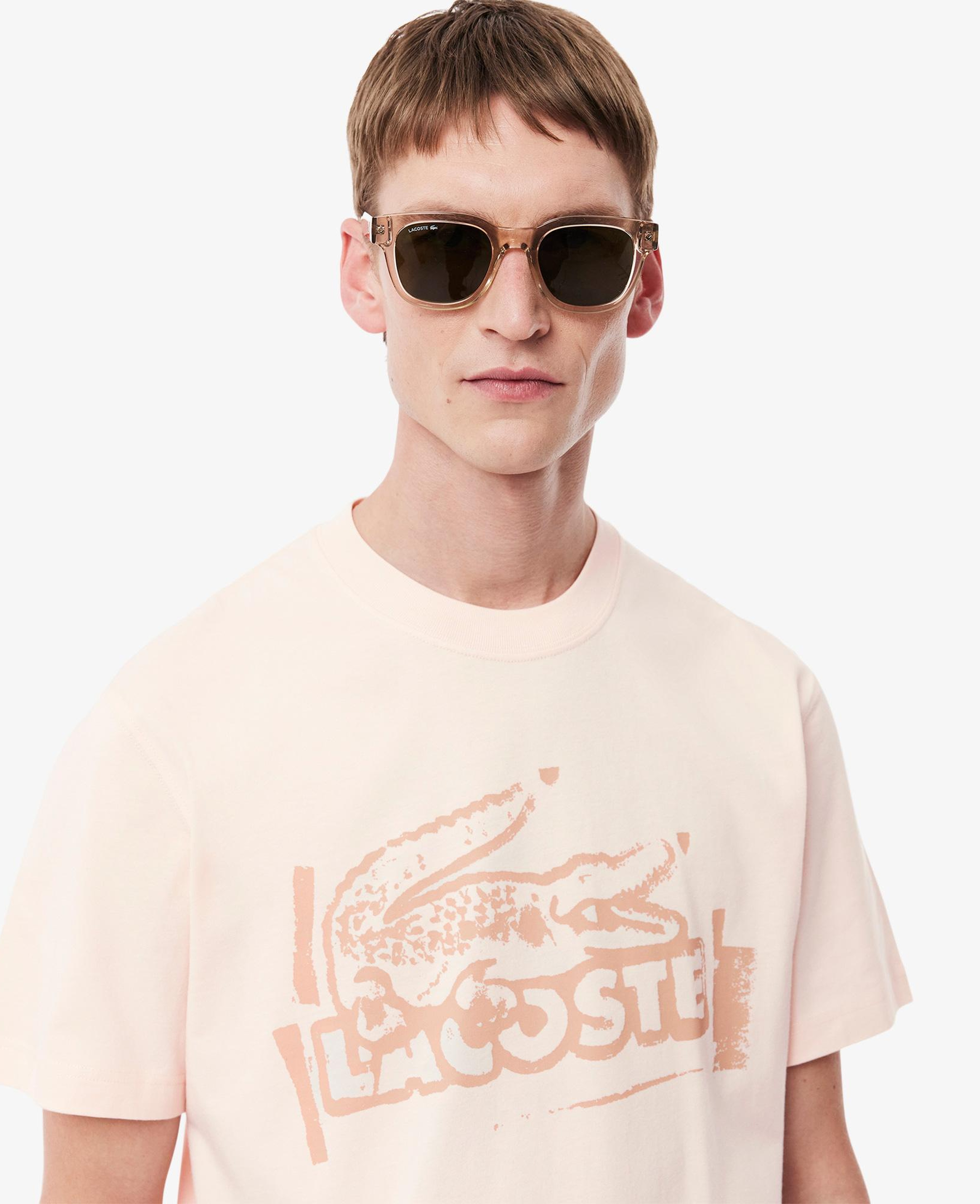 Erkek Classic Fit Bisiklet Yaka Baskılı Pembe T-Shirt