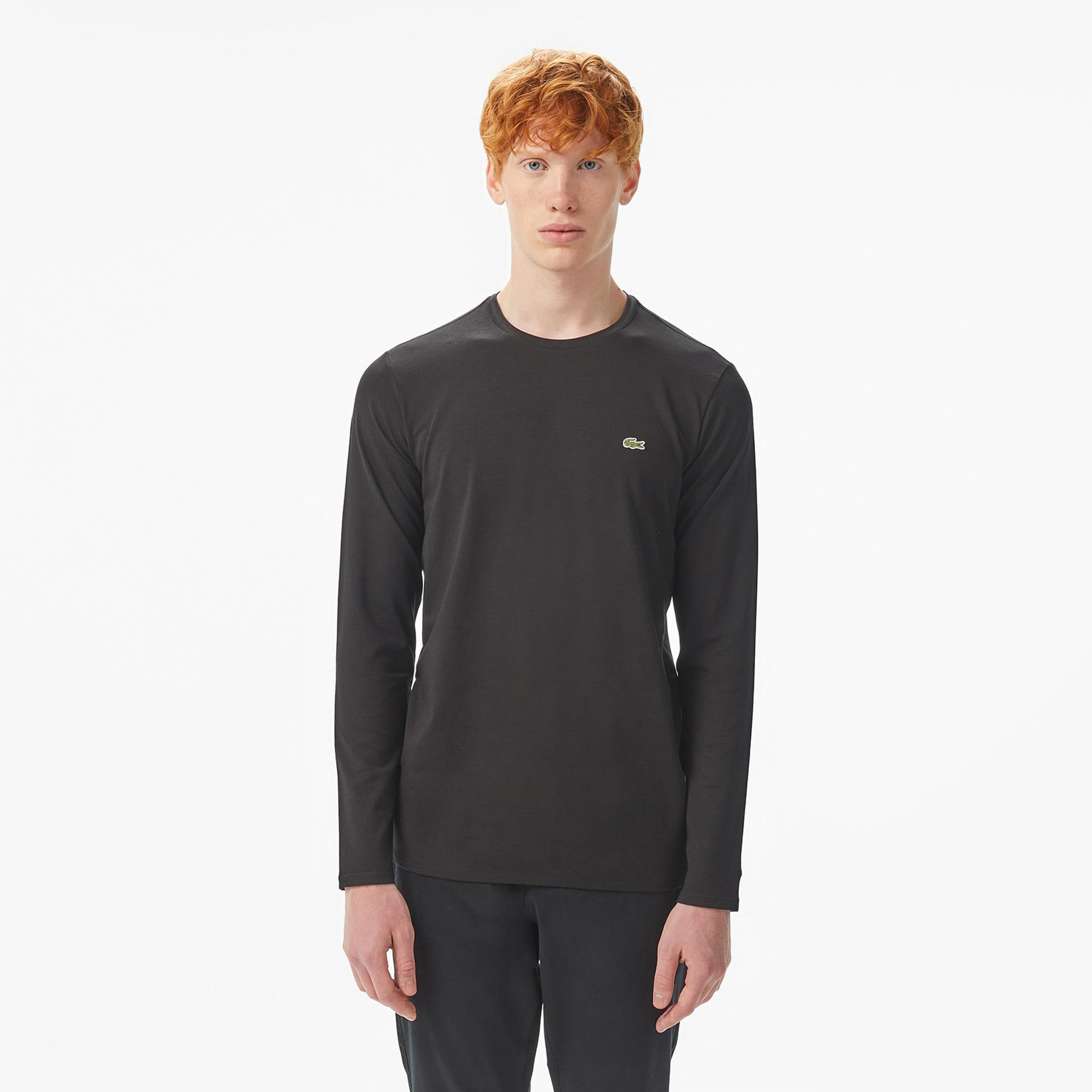 Erkek Slim Fit Uzun Kollu Bisiklet Yaka Siyah T-Shirt