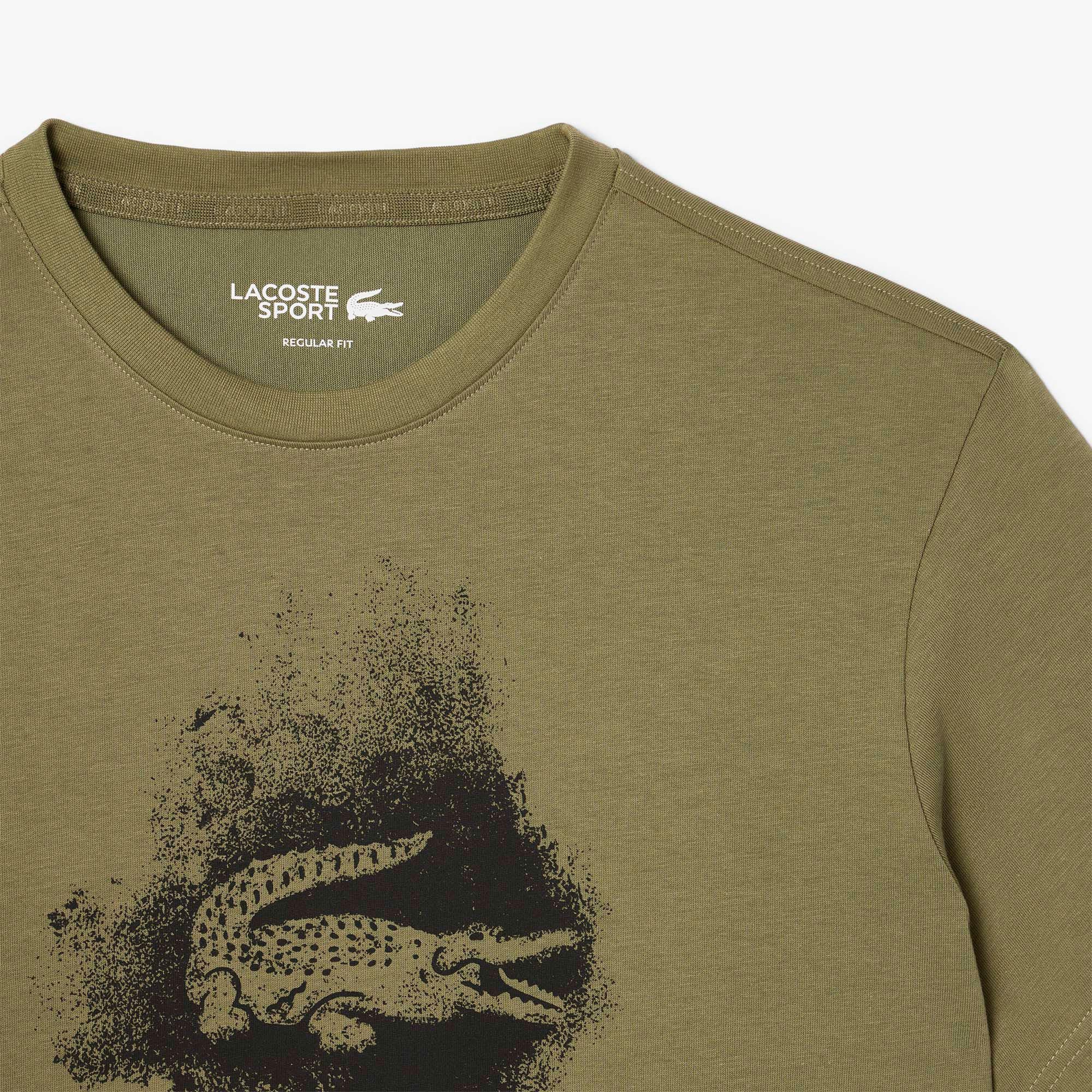 Erkek Regular Fit Bisiklet Yaka Baskılı Haki T-Shirt