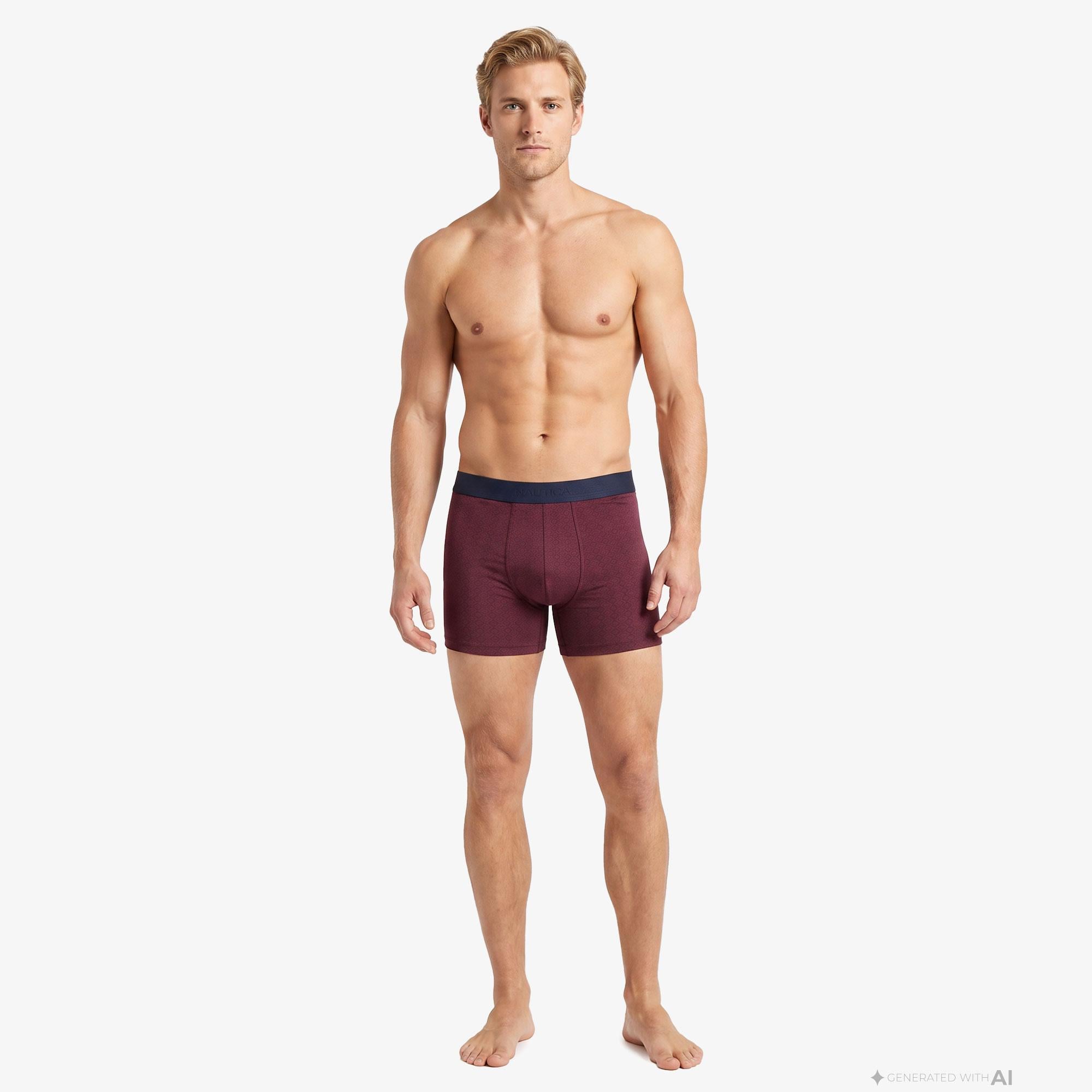 Nautica Erkek Bordo Slim Fit Desenli Boxer