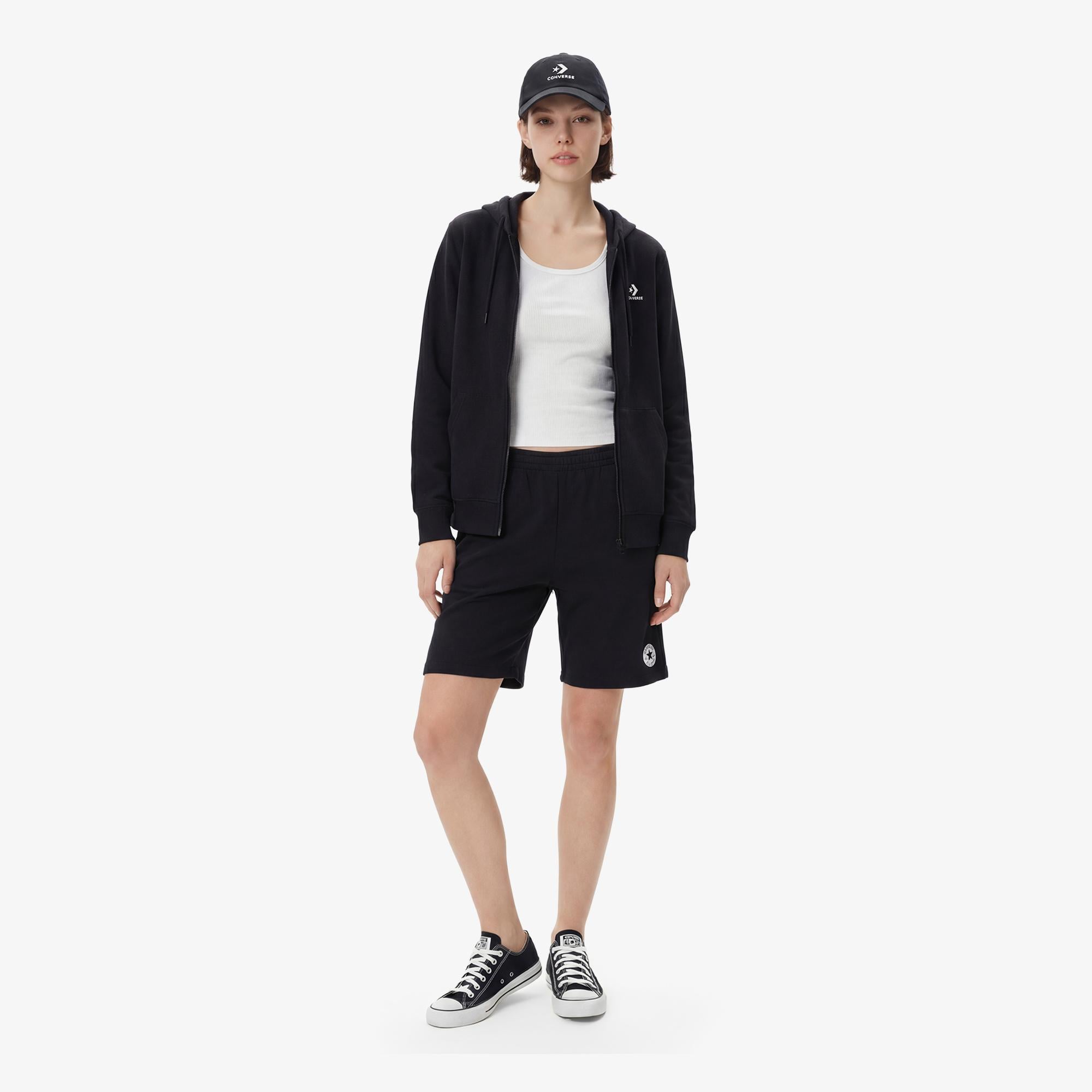 Converse Unisex Siyah Fermuarlı Hoodie