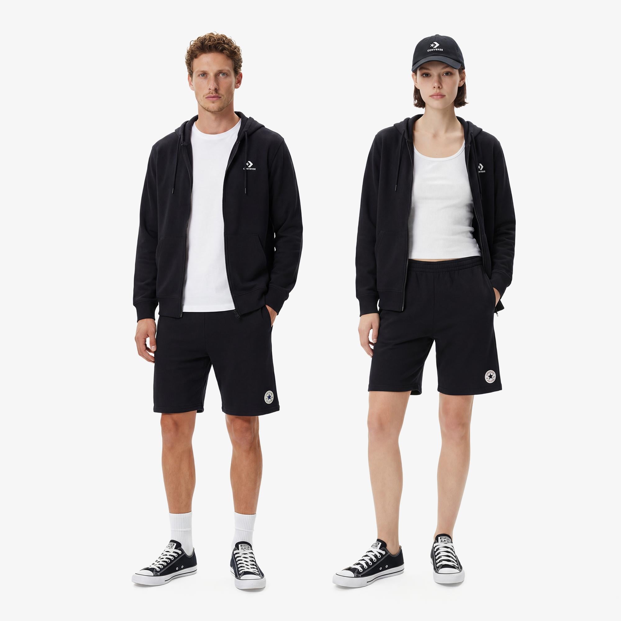 Converse Unisex Siyah Fermuarlı Hoodie