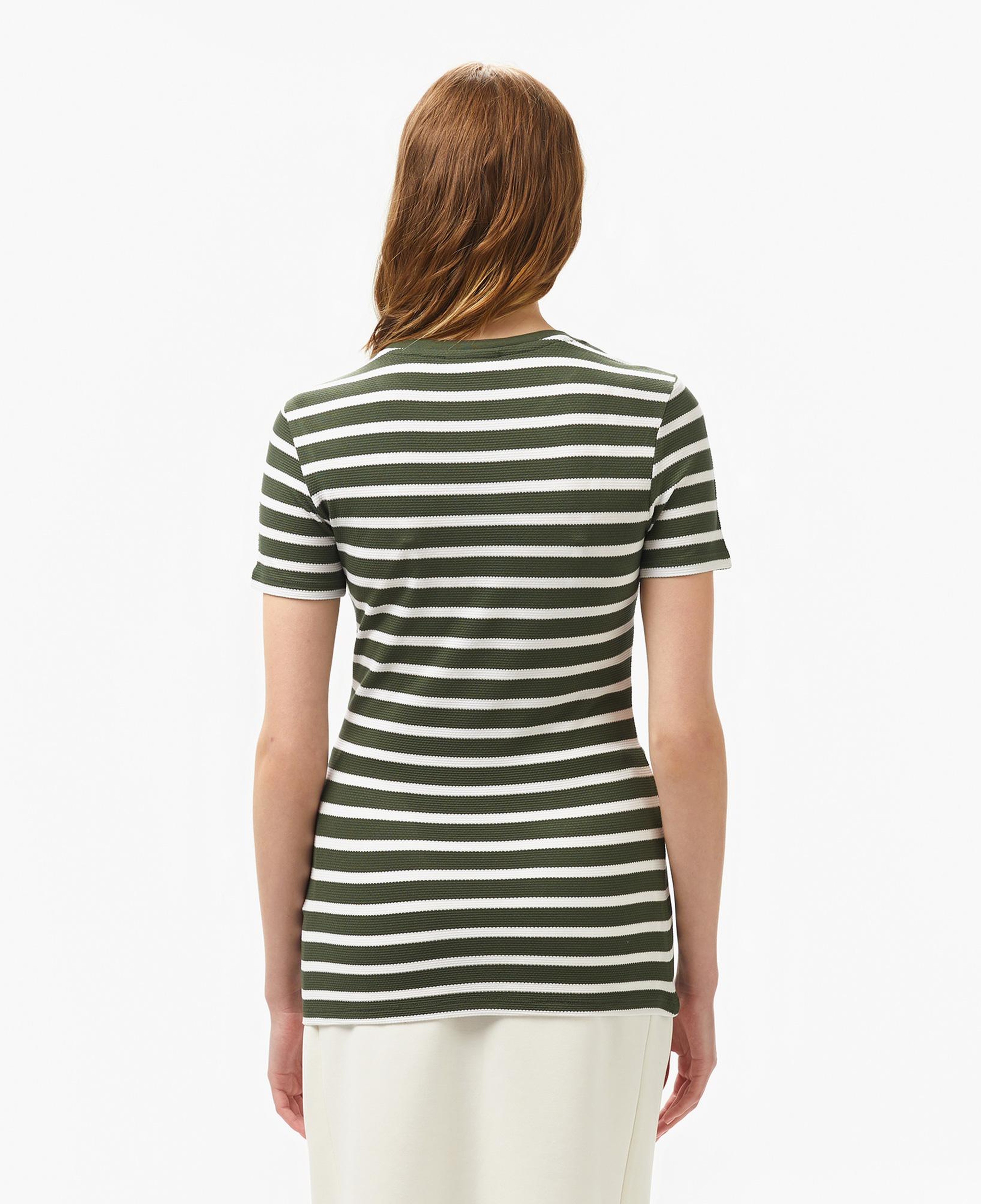 Kadın Slim Fit Bisiklet Yaka Çizgili Koyu Yeşil T-Shirt