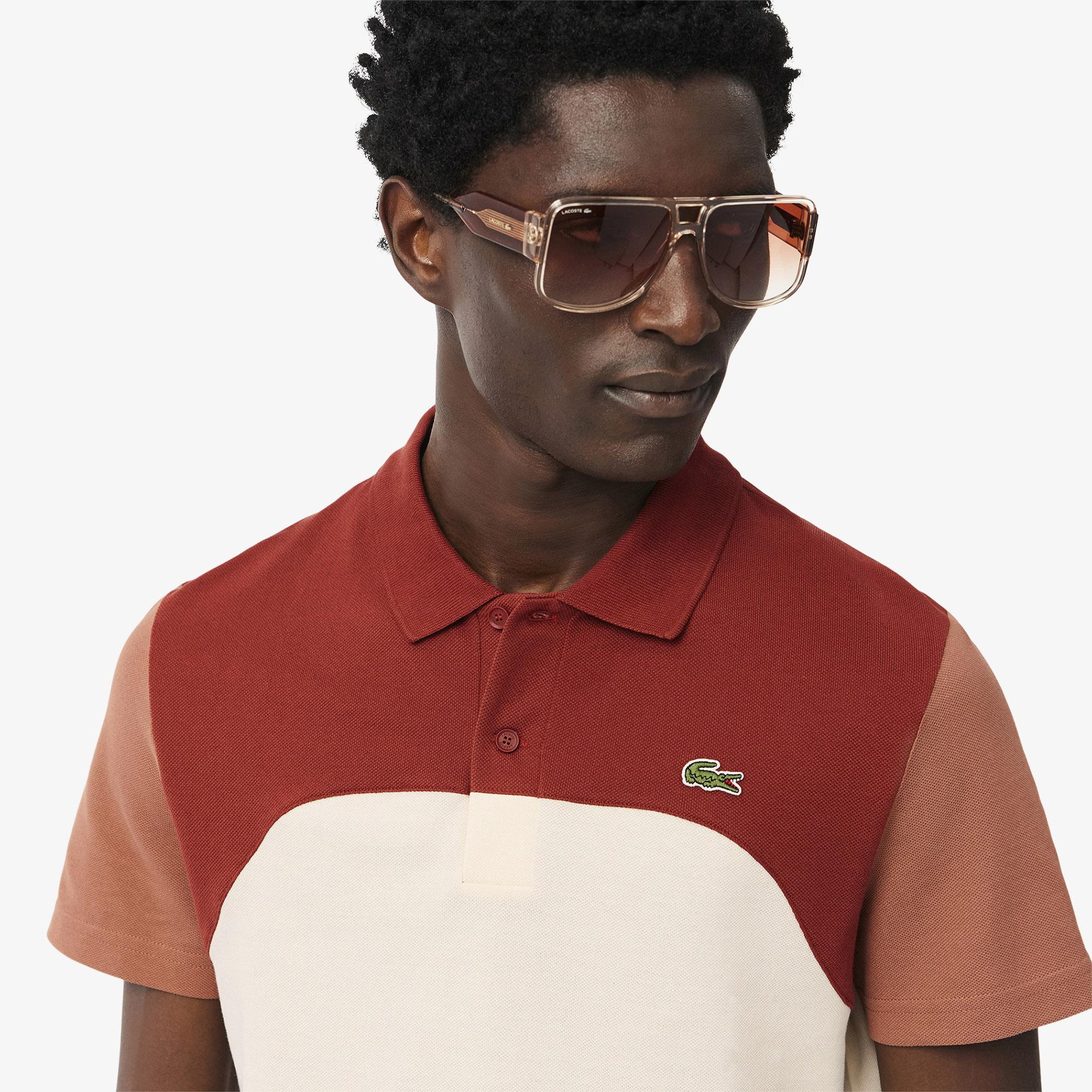 Erkek Regular Fit Renk Bloklu Bej Polo