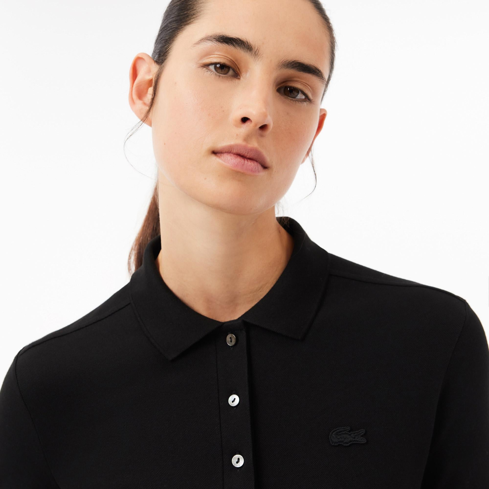 Lacoste Kadın Slim Fit Uzun Kollu Siyah Polo