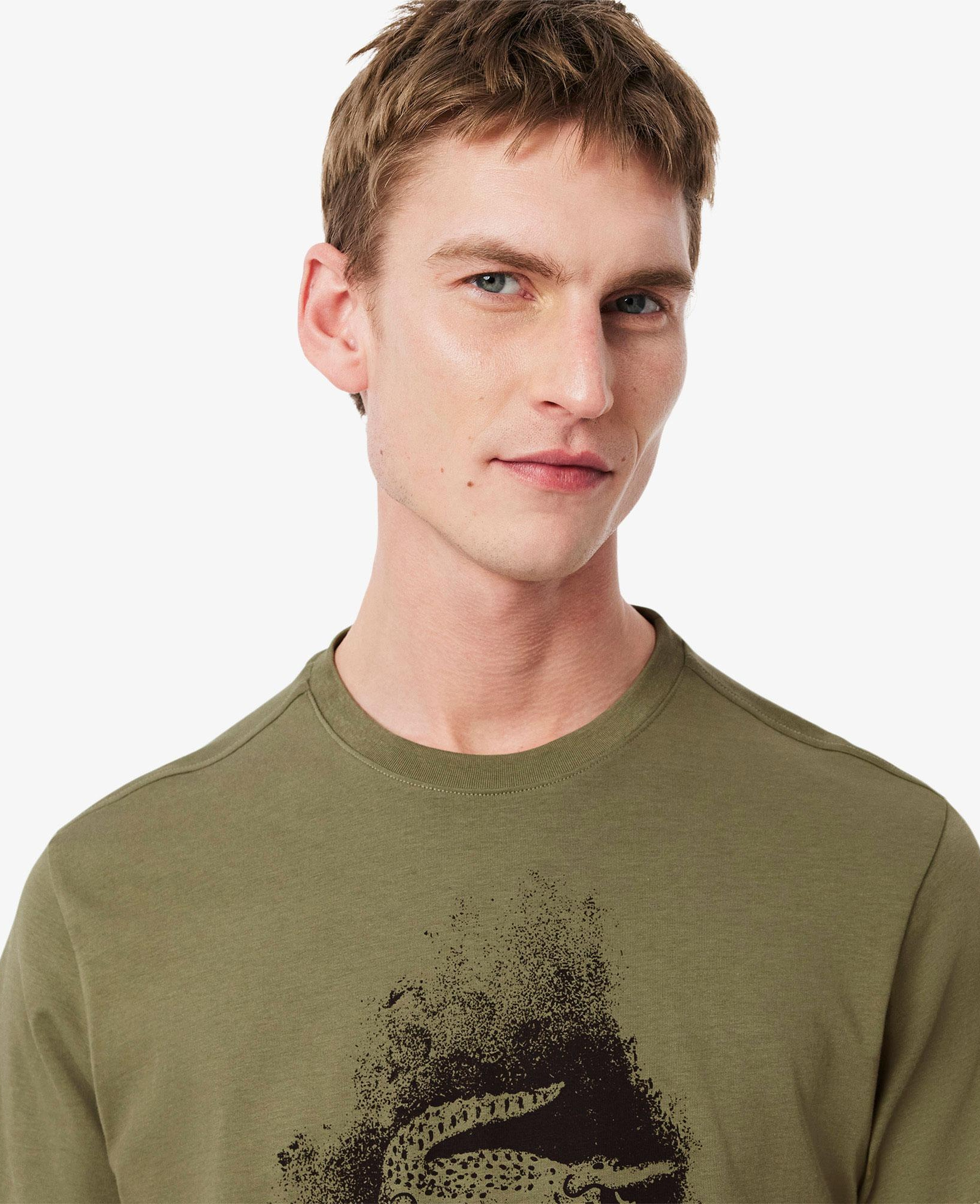 Erkek Regular Fit Bisiklet Yaka Baskılı Haki T-Shirt
