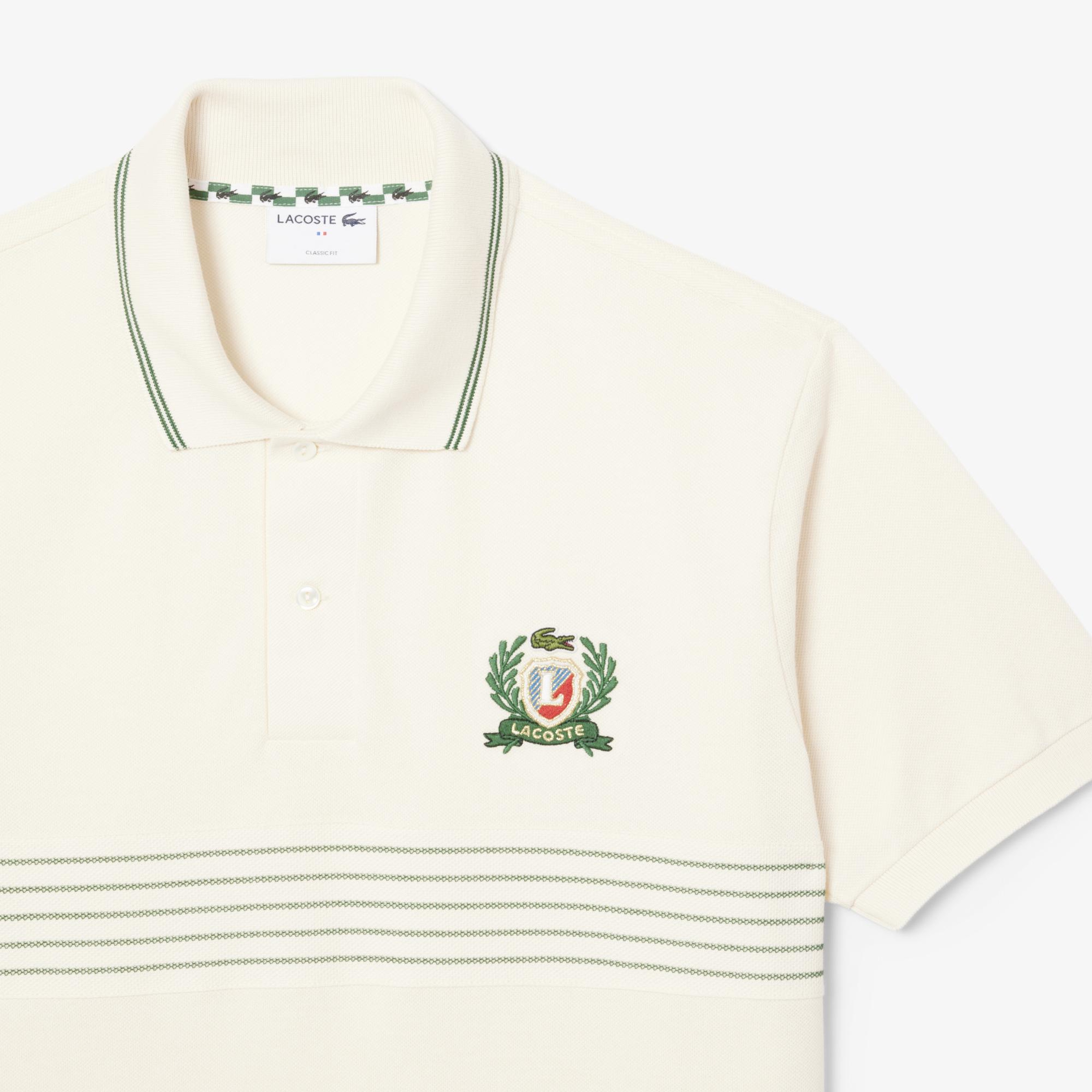 Erkek Classic Fit Çizgili Krem Polo