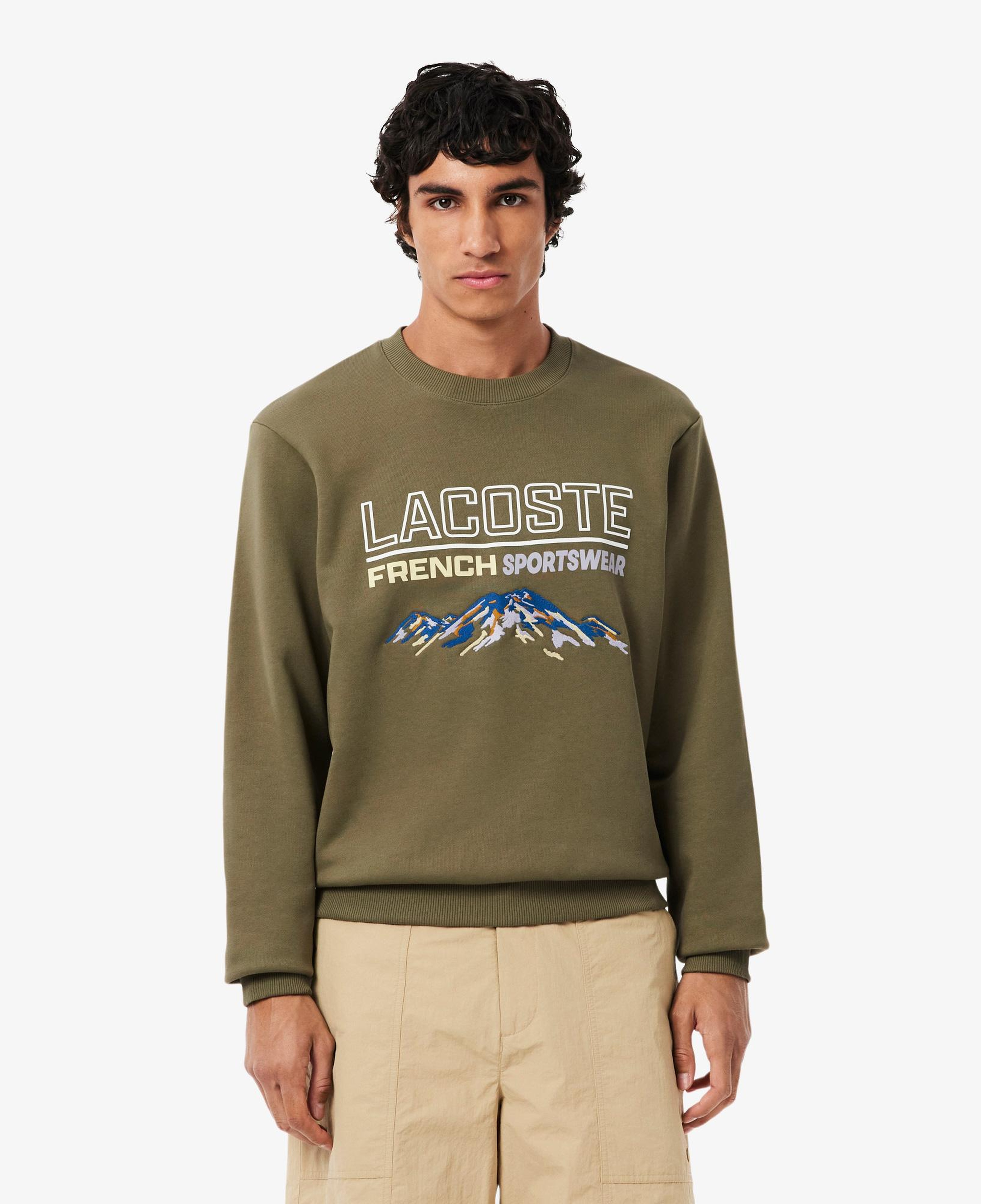 Erkek Classic Fit Bisiklet Yaka Baskılı Haki Sweatshirt