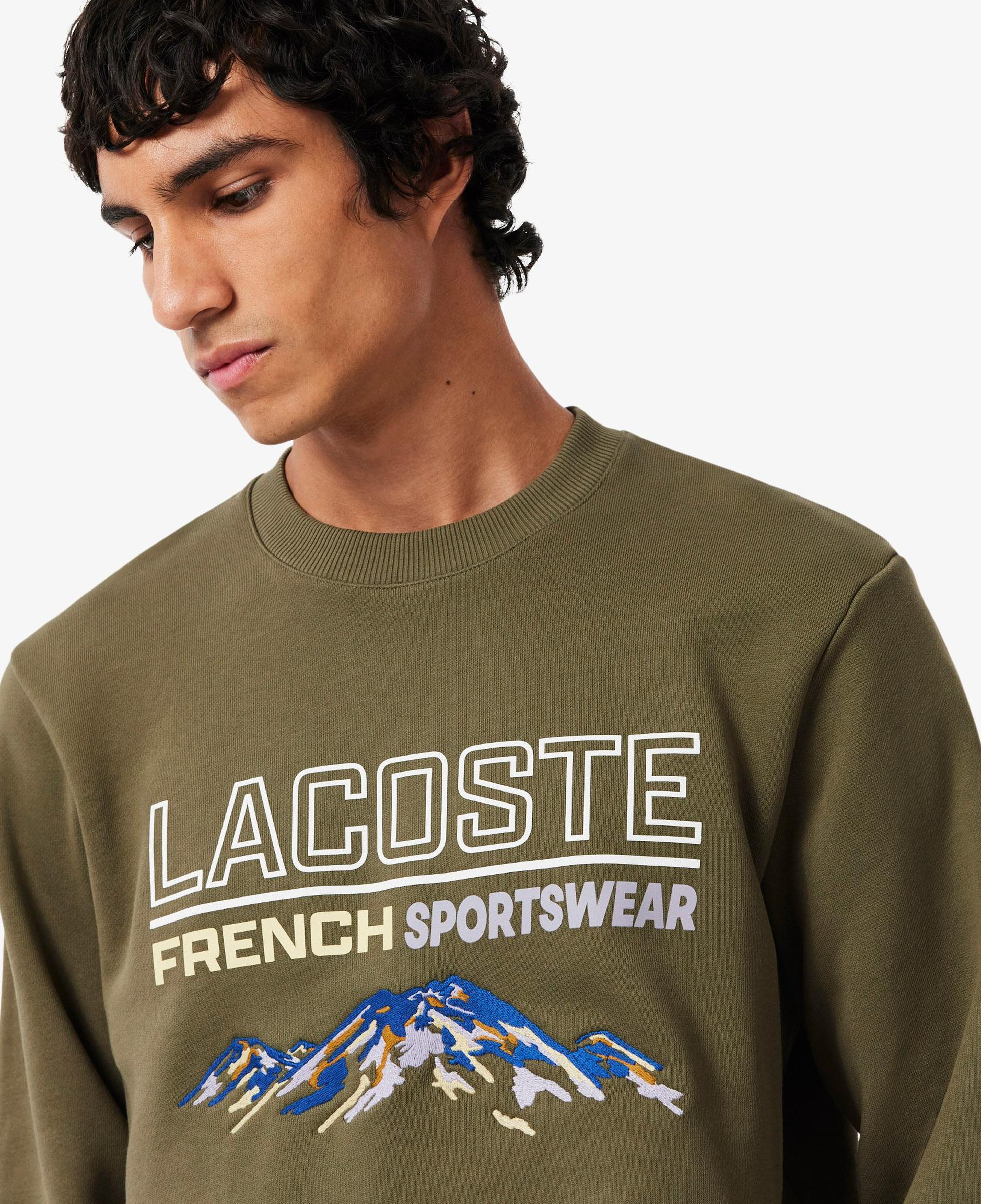Erkek Classic Fit Bisiklet Yaka Baskılı Haki Sweatshirt