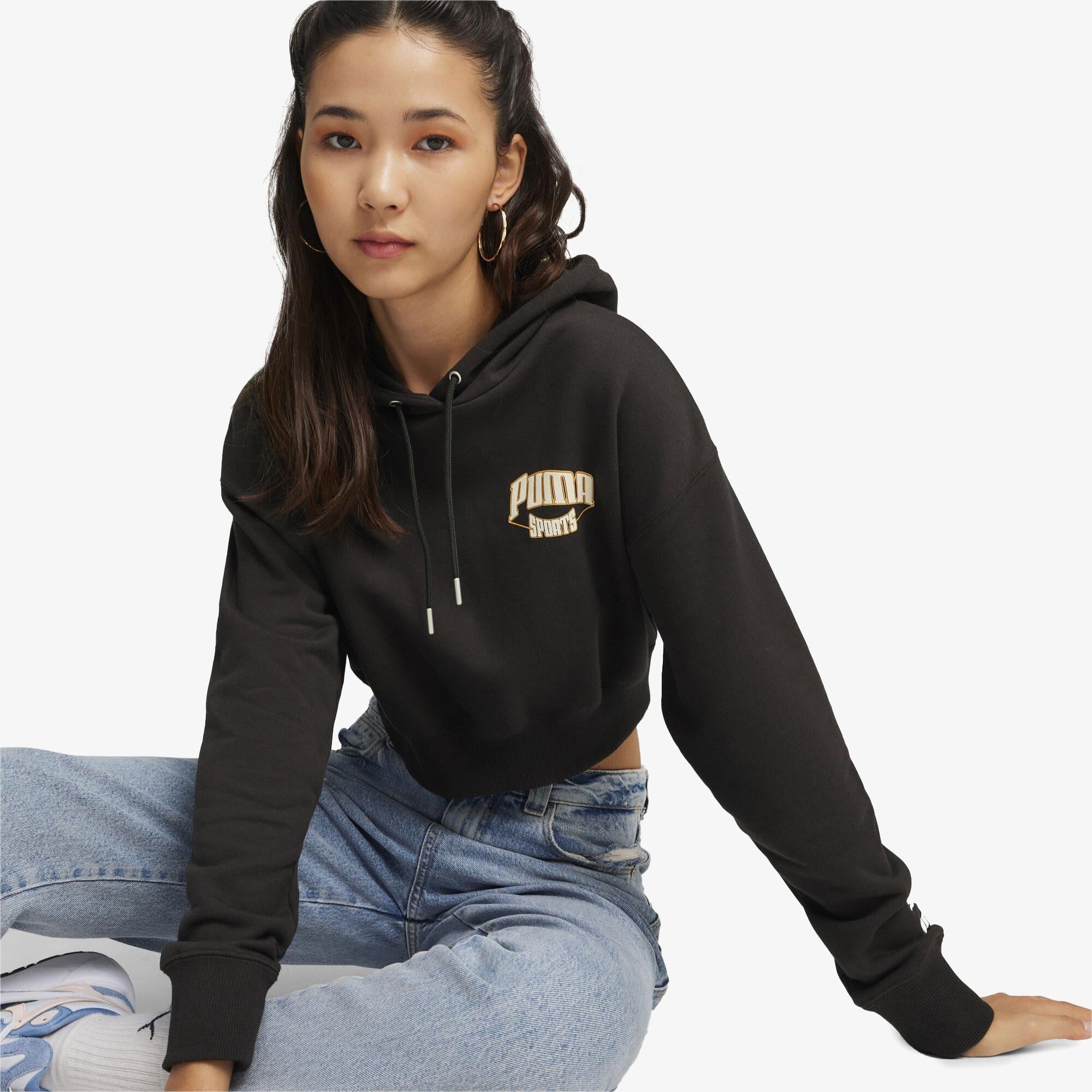 Puma Team Cropped Kadın Siyah Hoodie