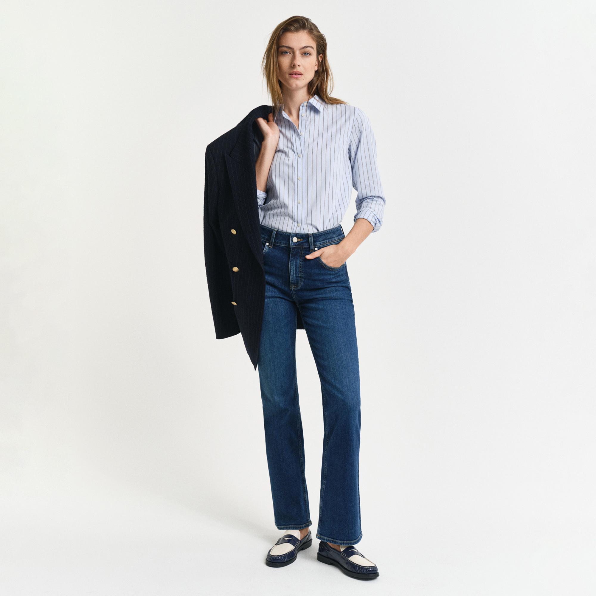 GANT Kadın Lacivert Slim Fit Flare Jean Pantolon
