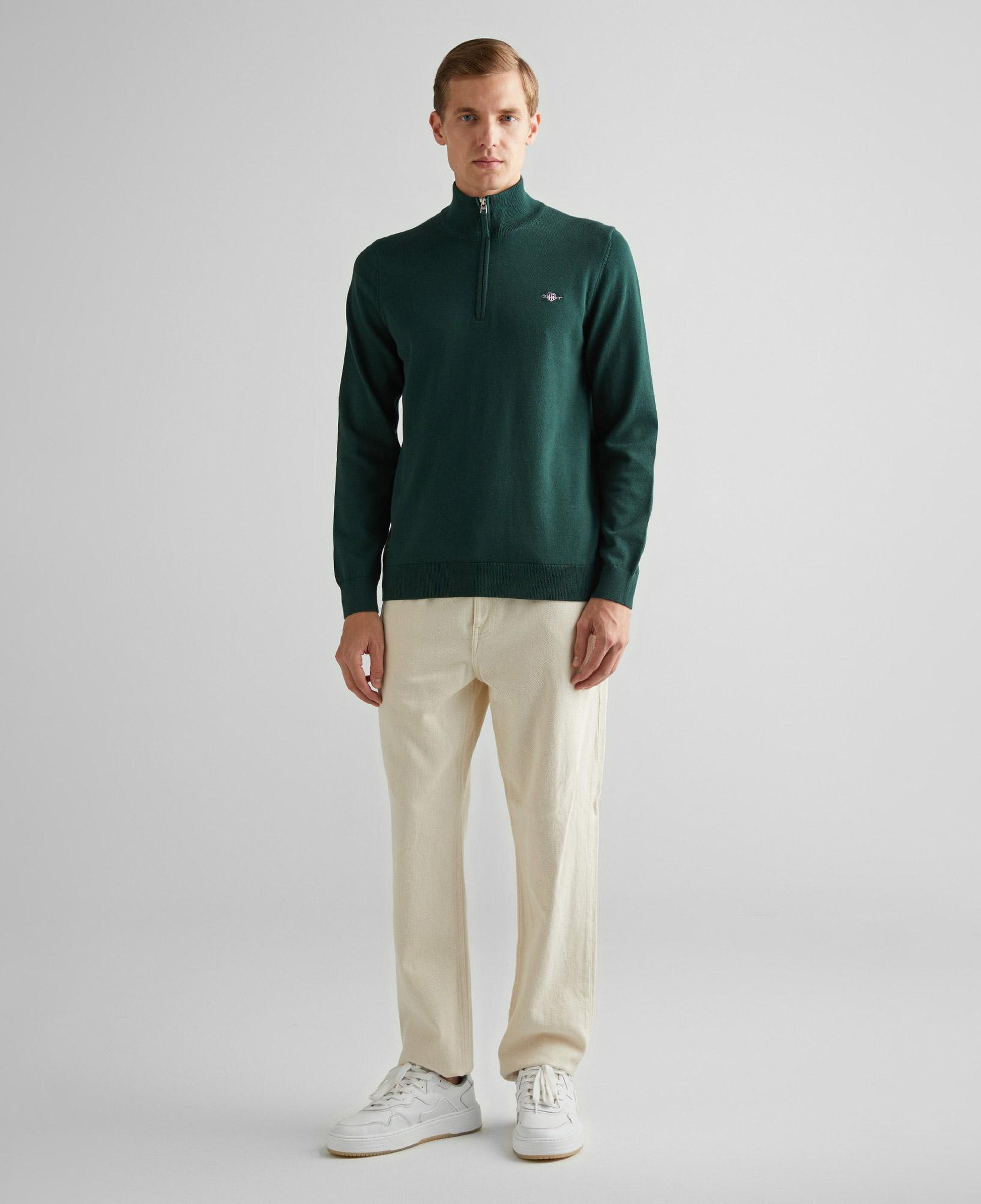 GANT Erkek Yeşil Regular Fit Yarım Fermuarlı Kazak