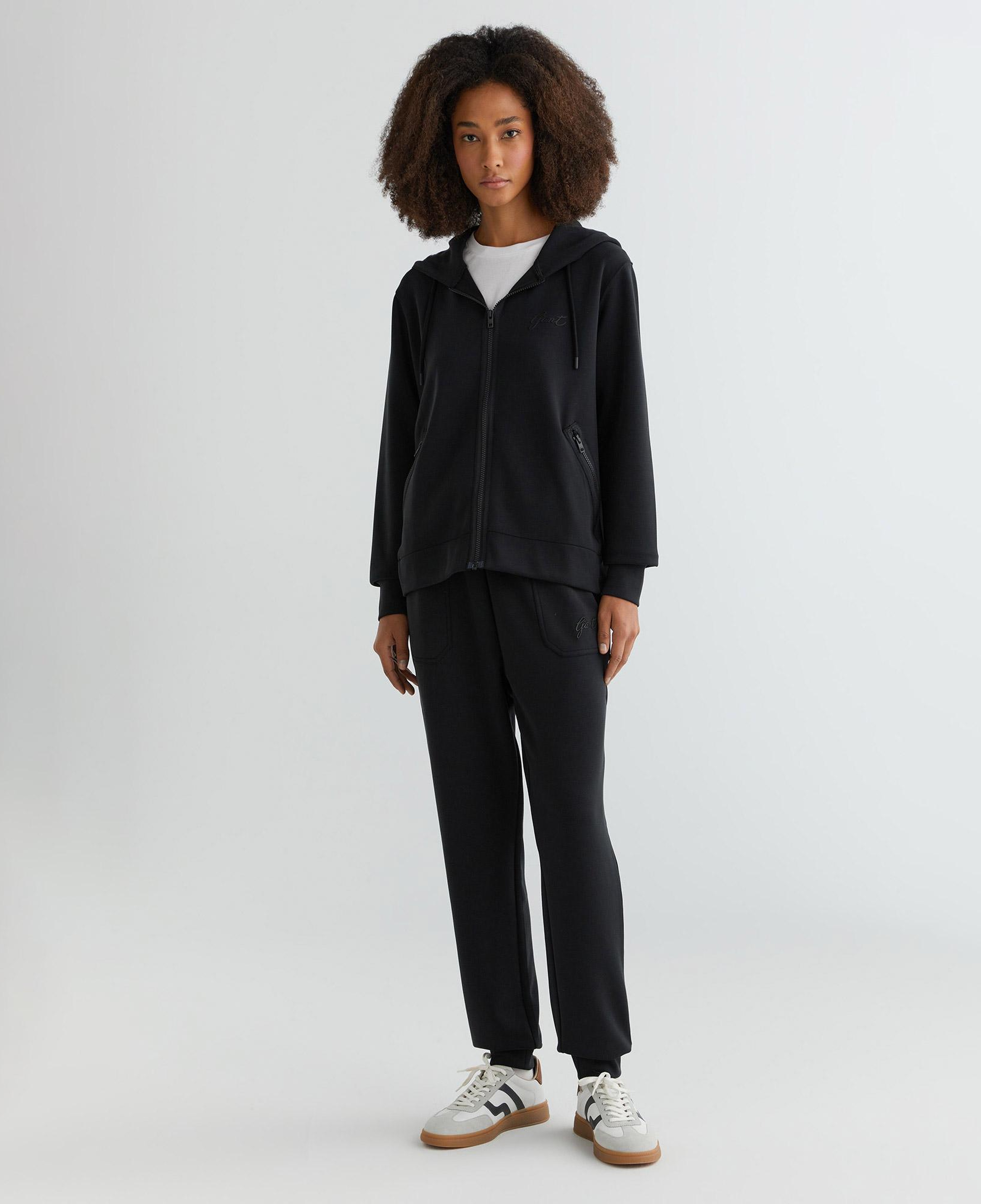 GANT Kadın Siyah Regular Fit Kapüşonlu Logolu Sweatshirt