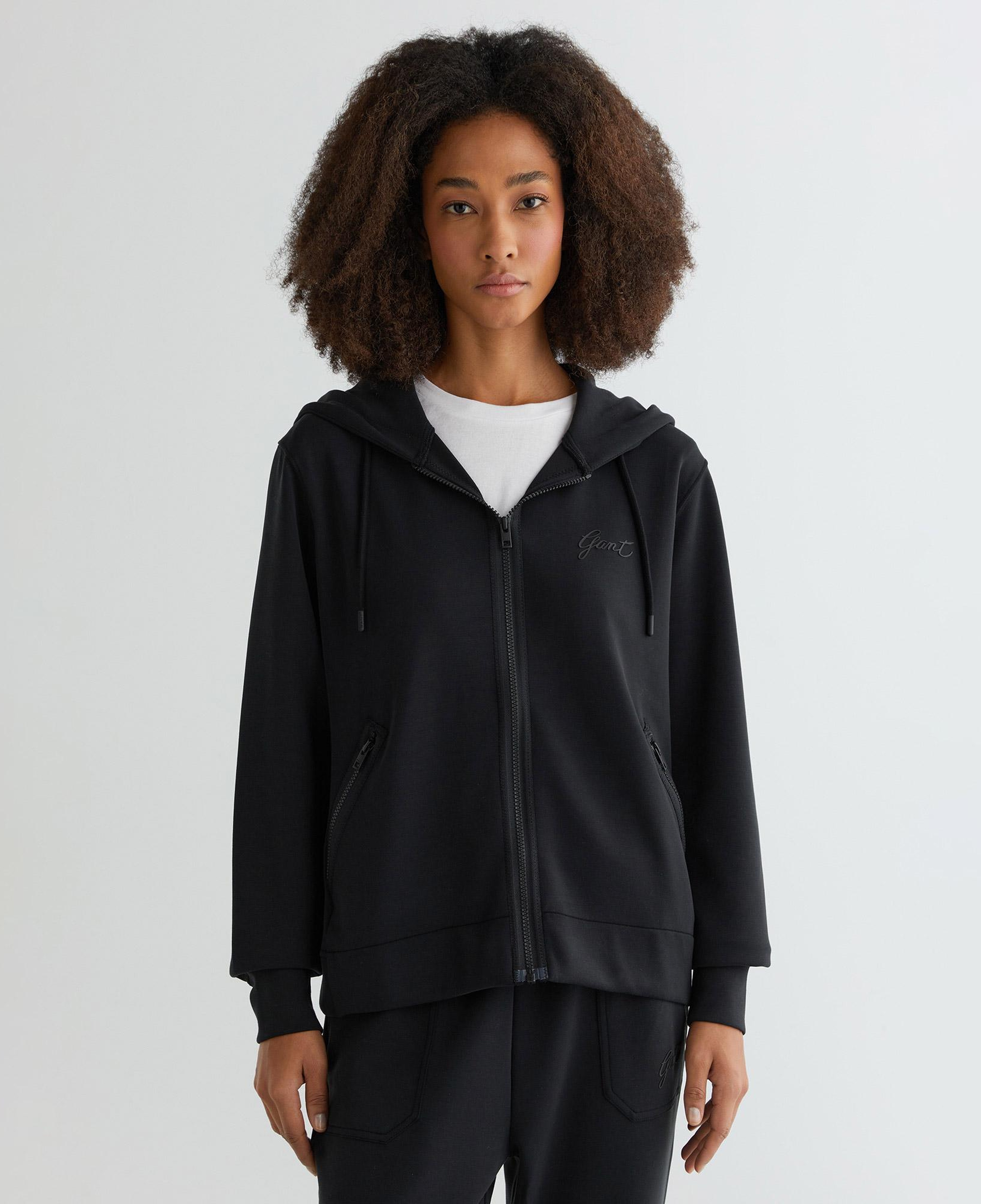 GANT Kadın Siyah Regular Fit Kapüşonlu Logolu Sweatshirt
