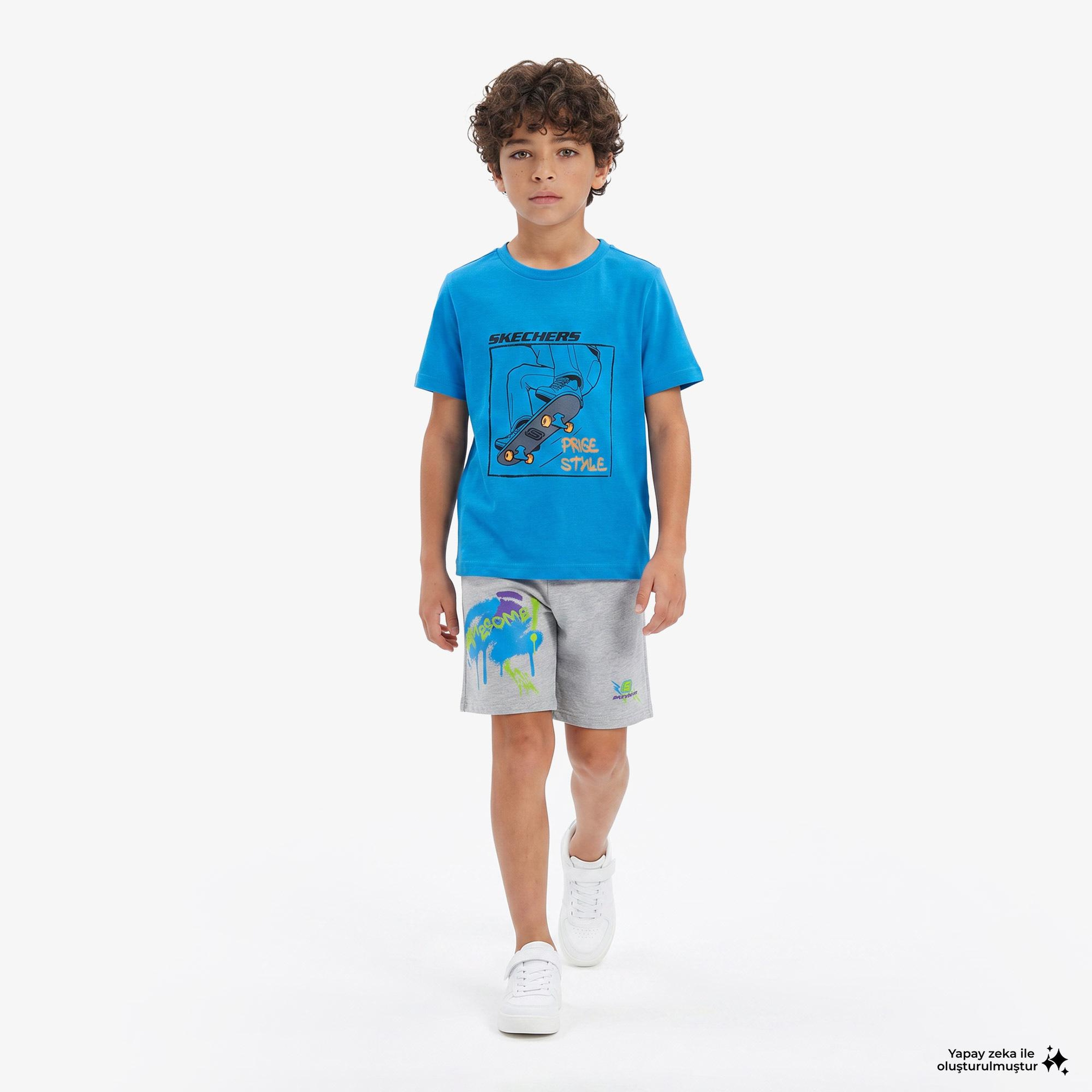 Skechers Graphic Çocuk Mavi T-Shirt