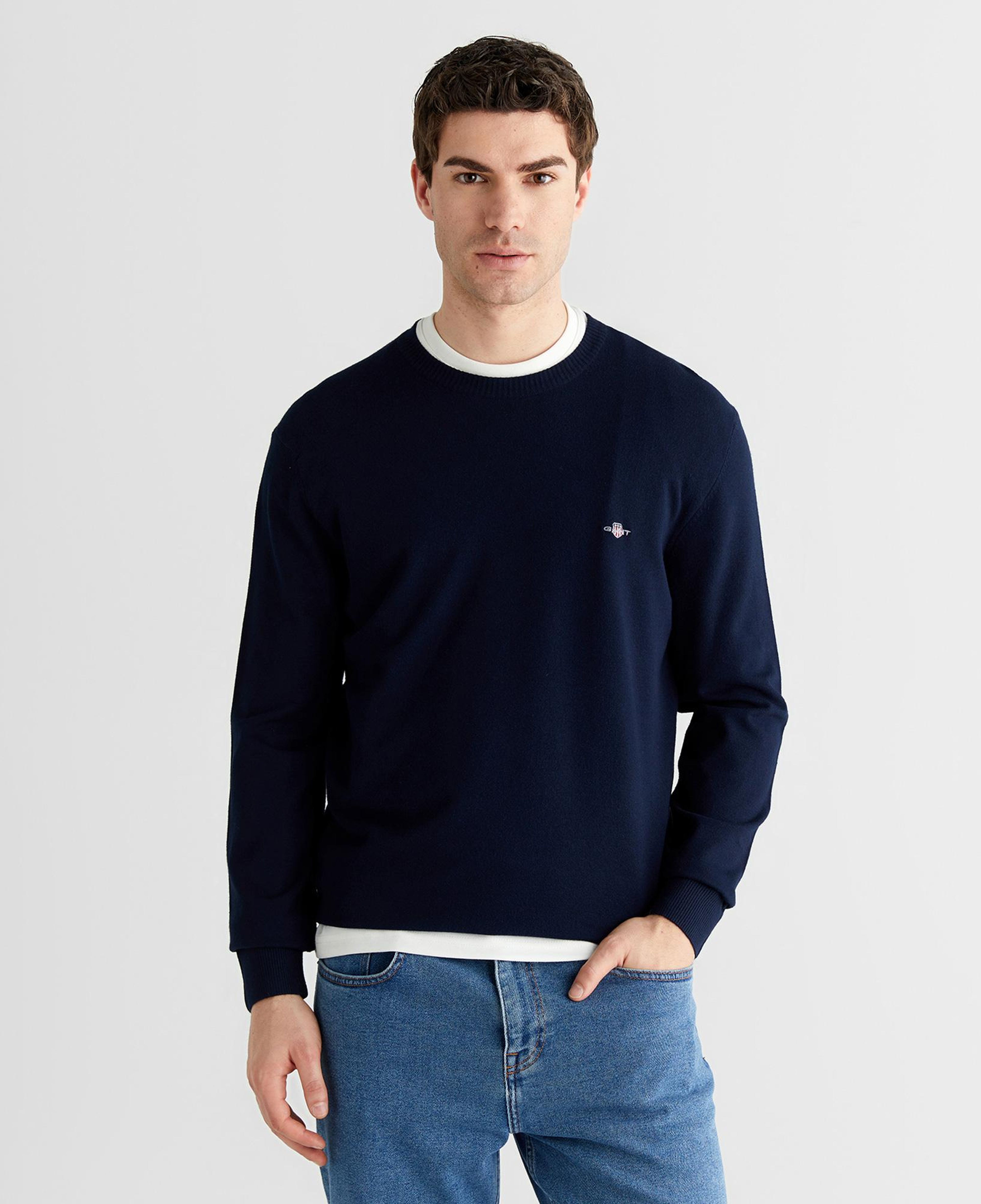 GANT Erkek Lacivert Standart Fit Bisiklet Yaka Triko