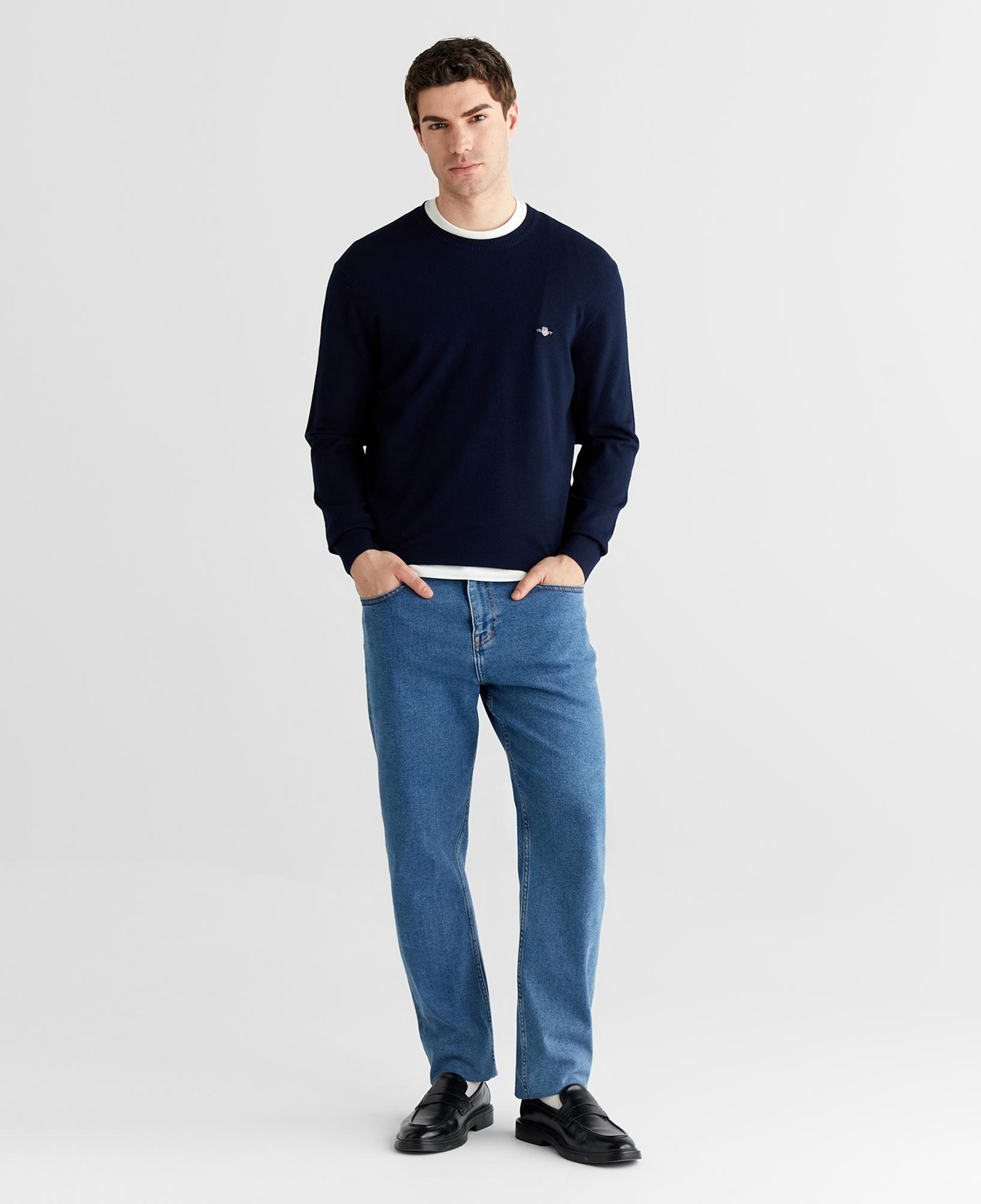 GANT Erkek Lacivert Standart Fit Bisiklet Yaka Triko